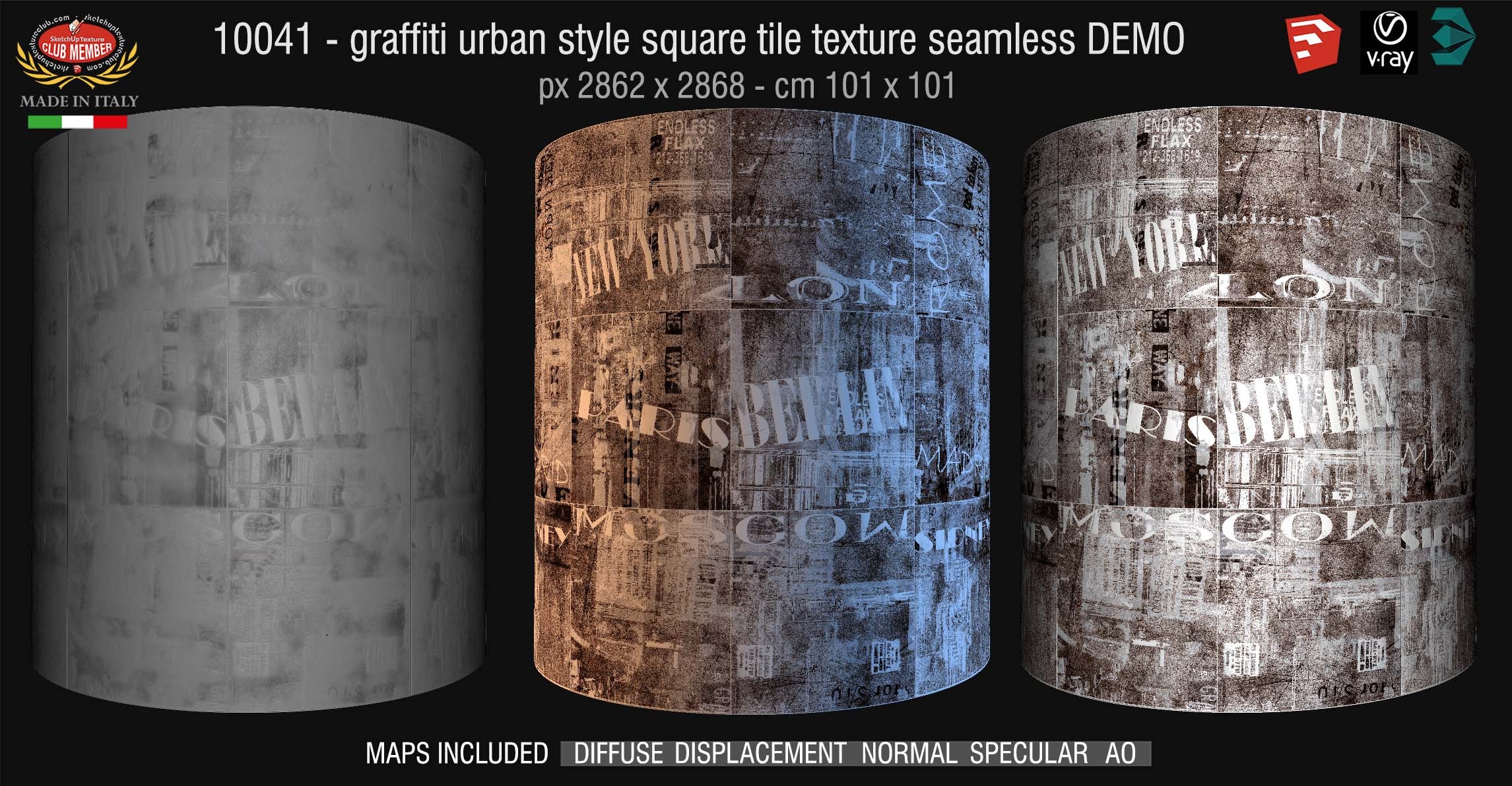 14041 HR Graffiti urban style square tile texture seamless + maps DEMO