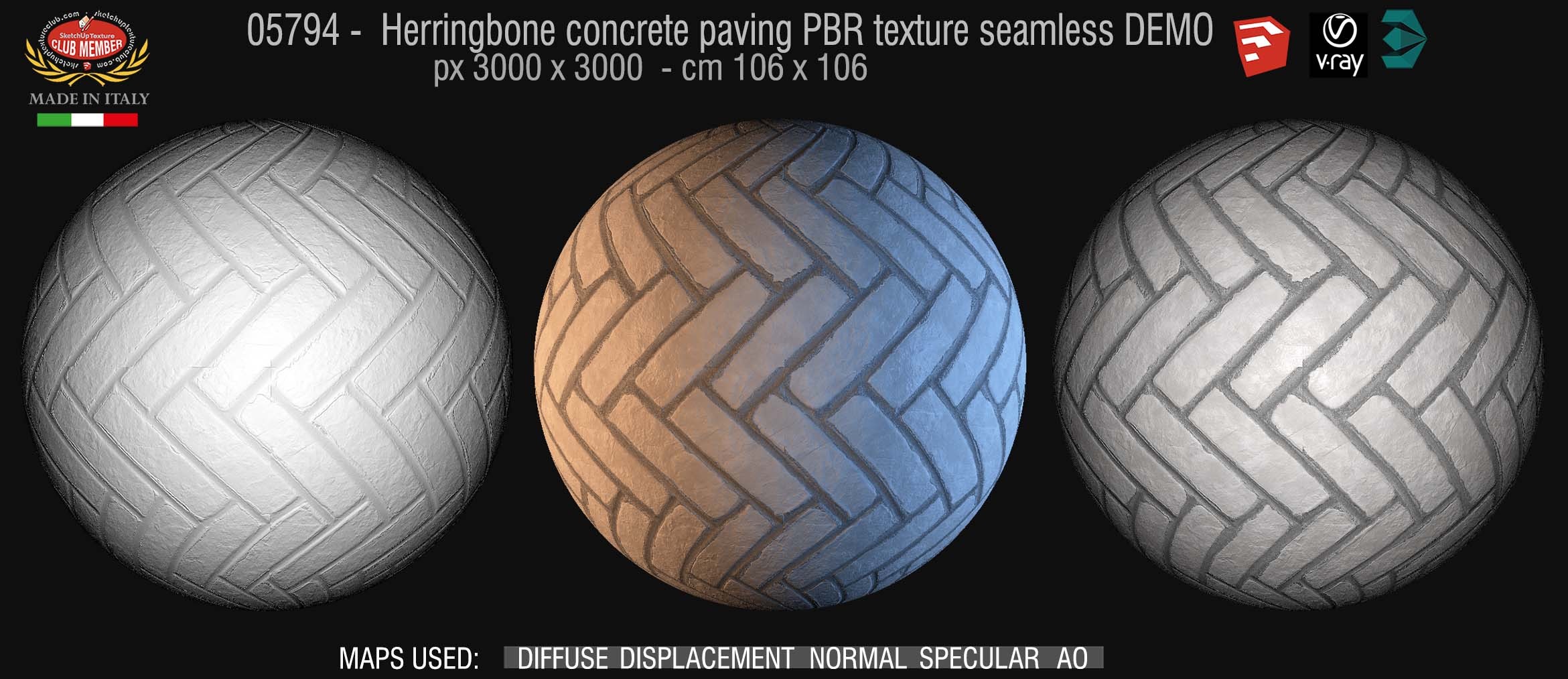 05794 Herringbone concrete paving PBR texture seamless DEMO