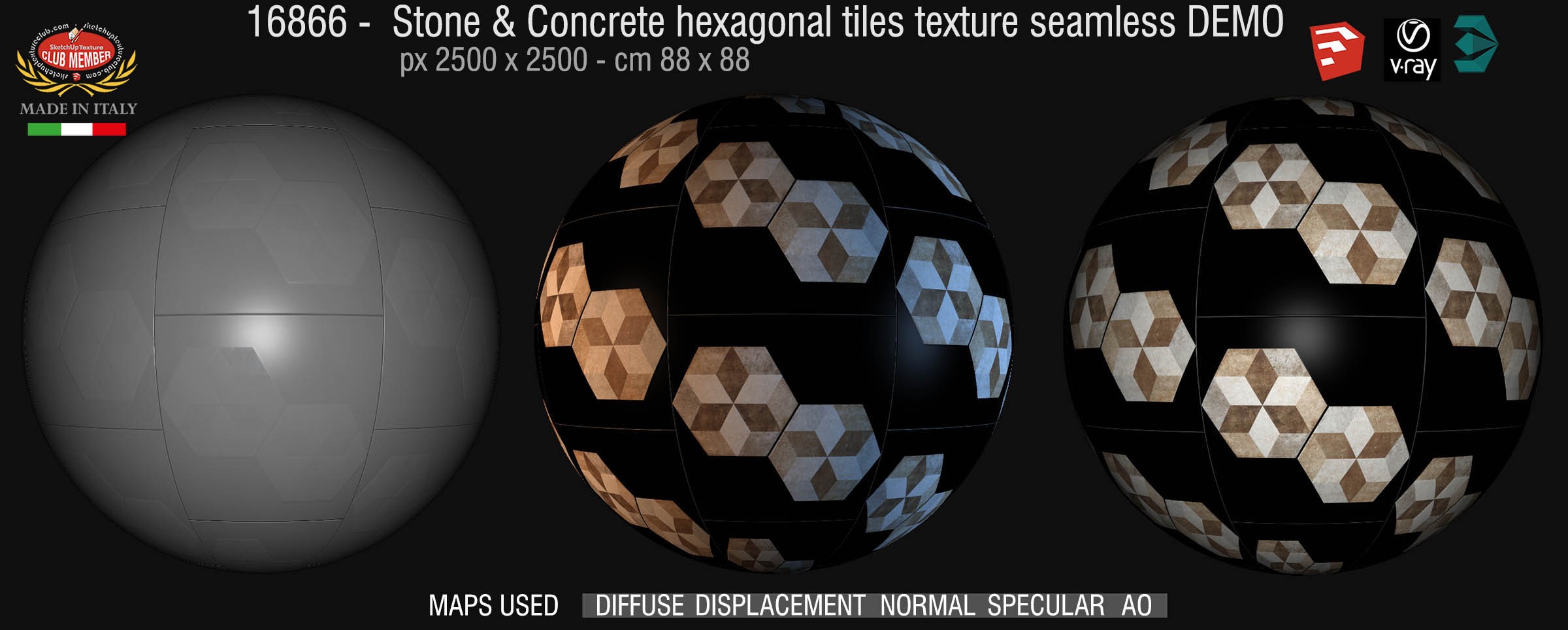 16866 stone & concrete Hexagonal tile texture seamless + maps DEMO