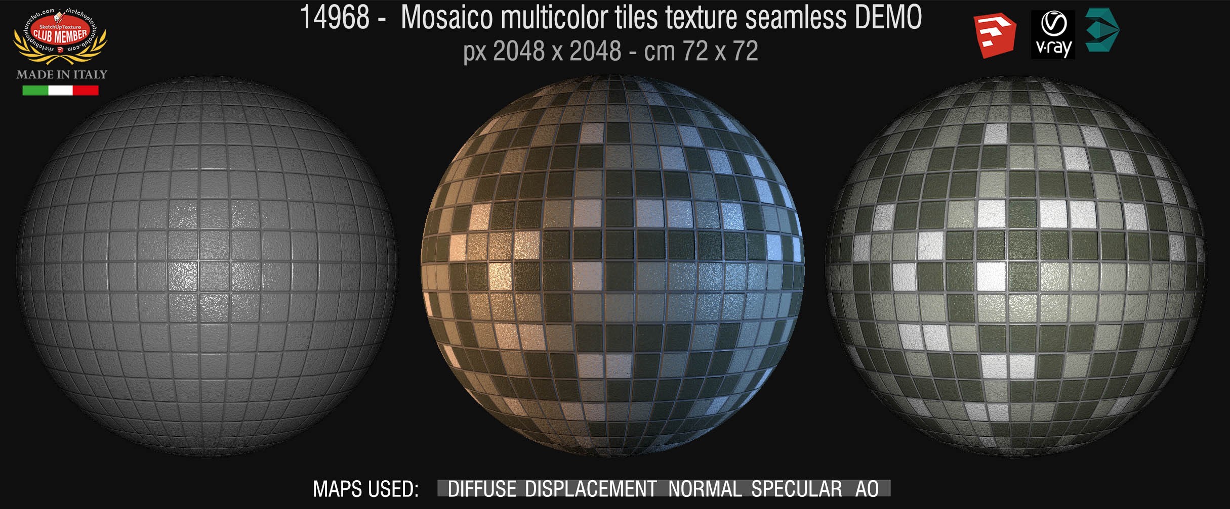 14968 Mosaico multicolor tiles texture seamless + maps DEMO