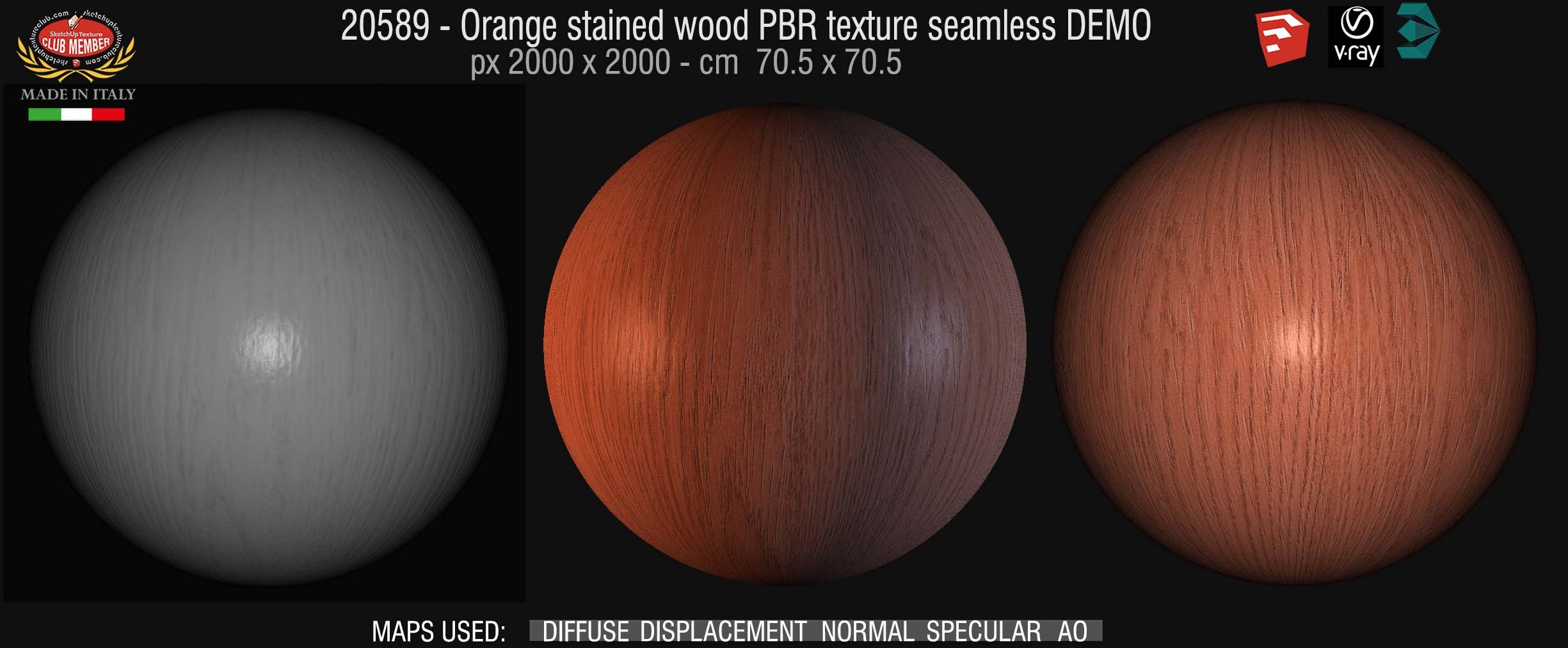 20589 Orange stained wood PBR texture seamless DEMO
