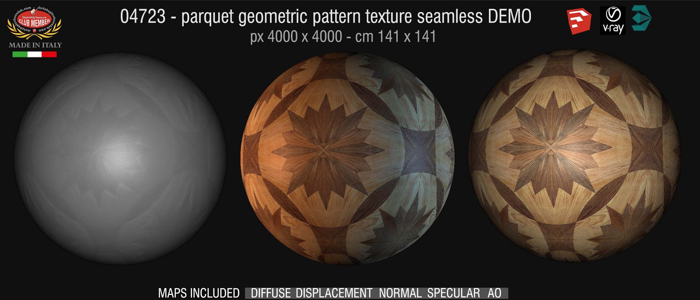 04723 HR Parquet geometric pattern texture seamless + maps DEMO