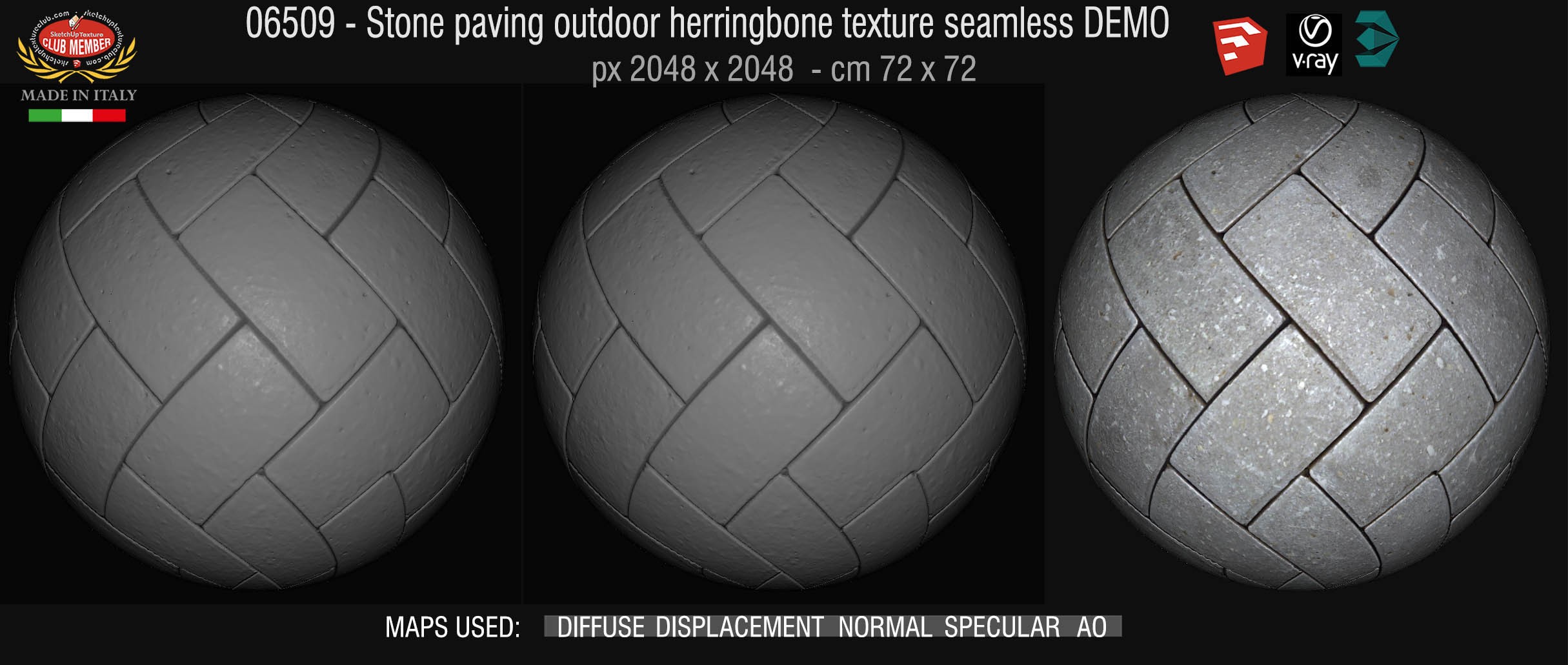 06509 Stone paving outdoor herringbone texture seamless + maps DEMO