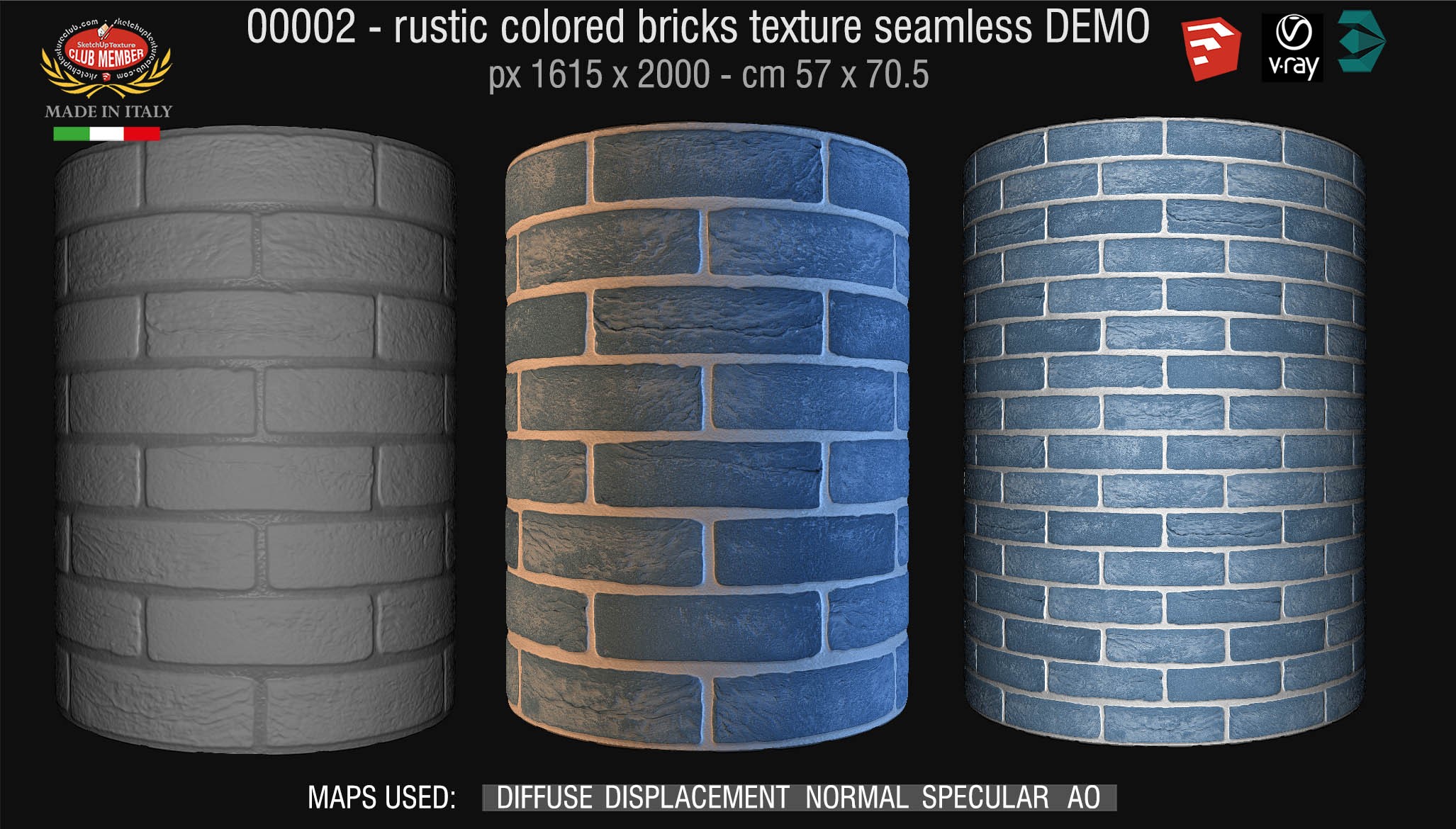 00002 colored rustic bricks texture seamless + maps DEMO