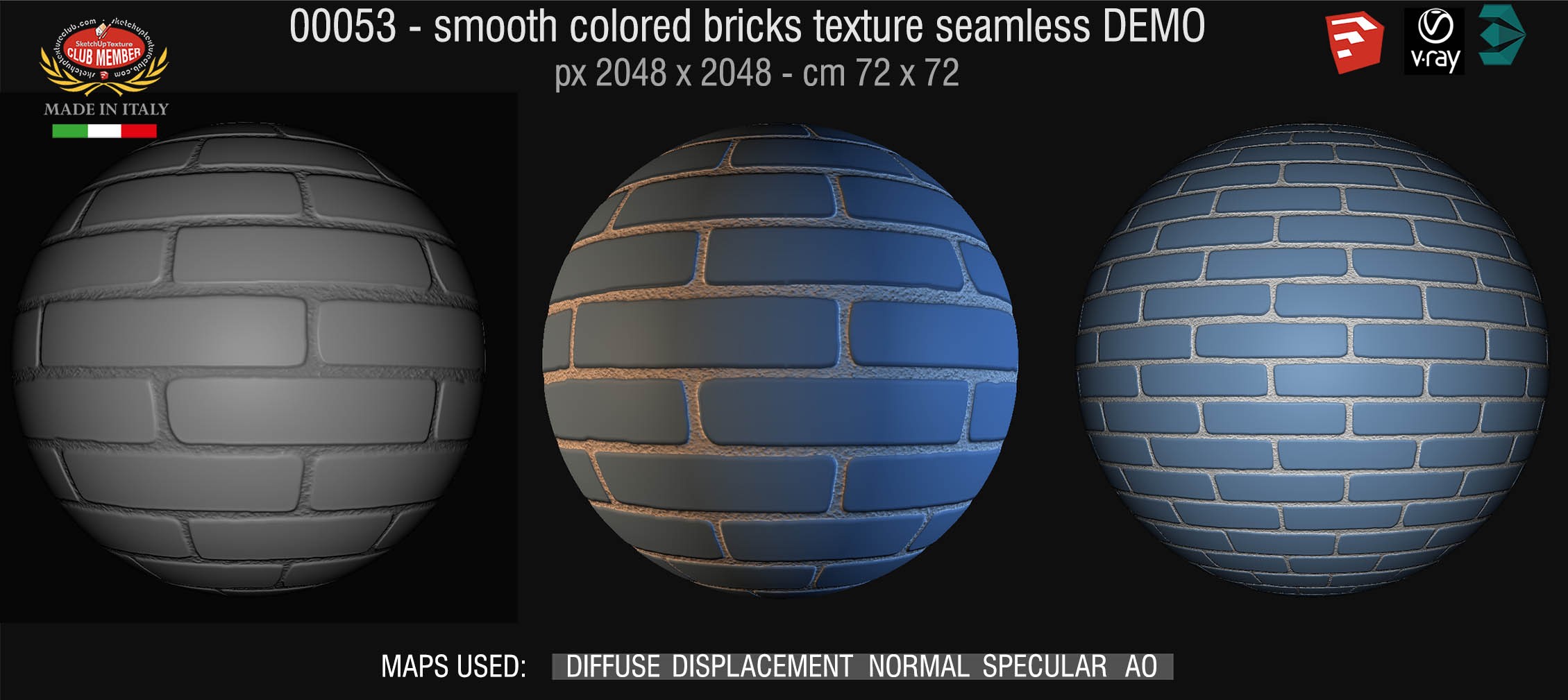 00053 smooth colored bricks texture seamless + maps DEMO