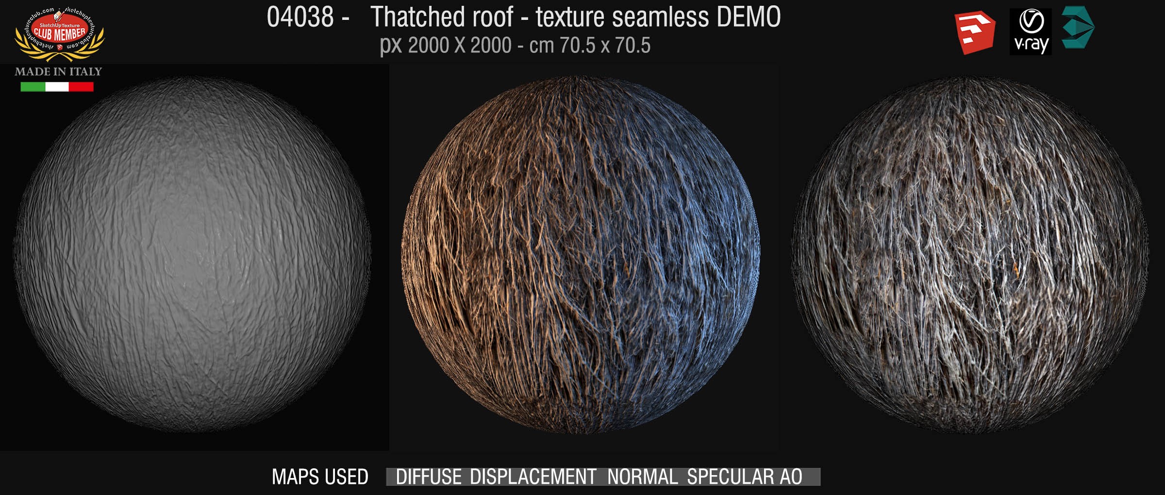 04038 Thatched roof texture seamless + maps DEMO