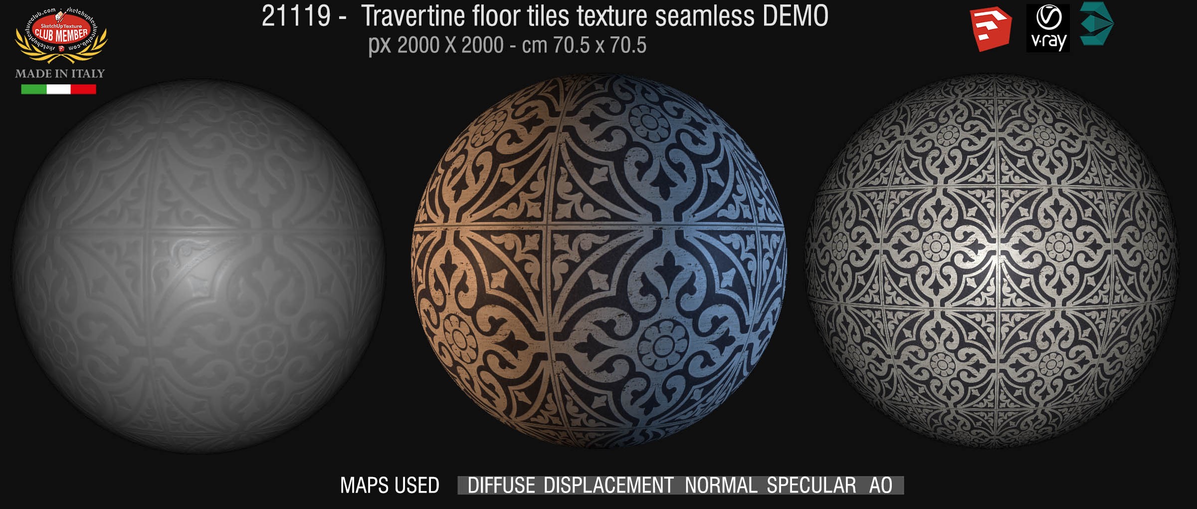 21119 Travertine floor tile texture seamless + maps DEMO