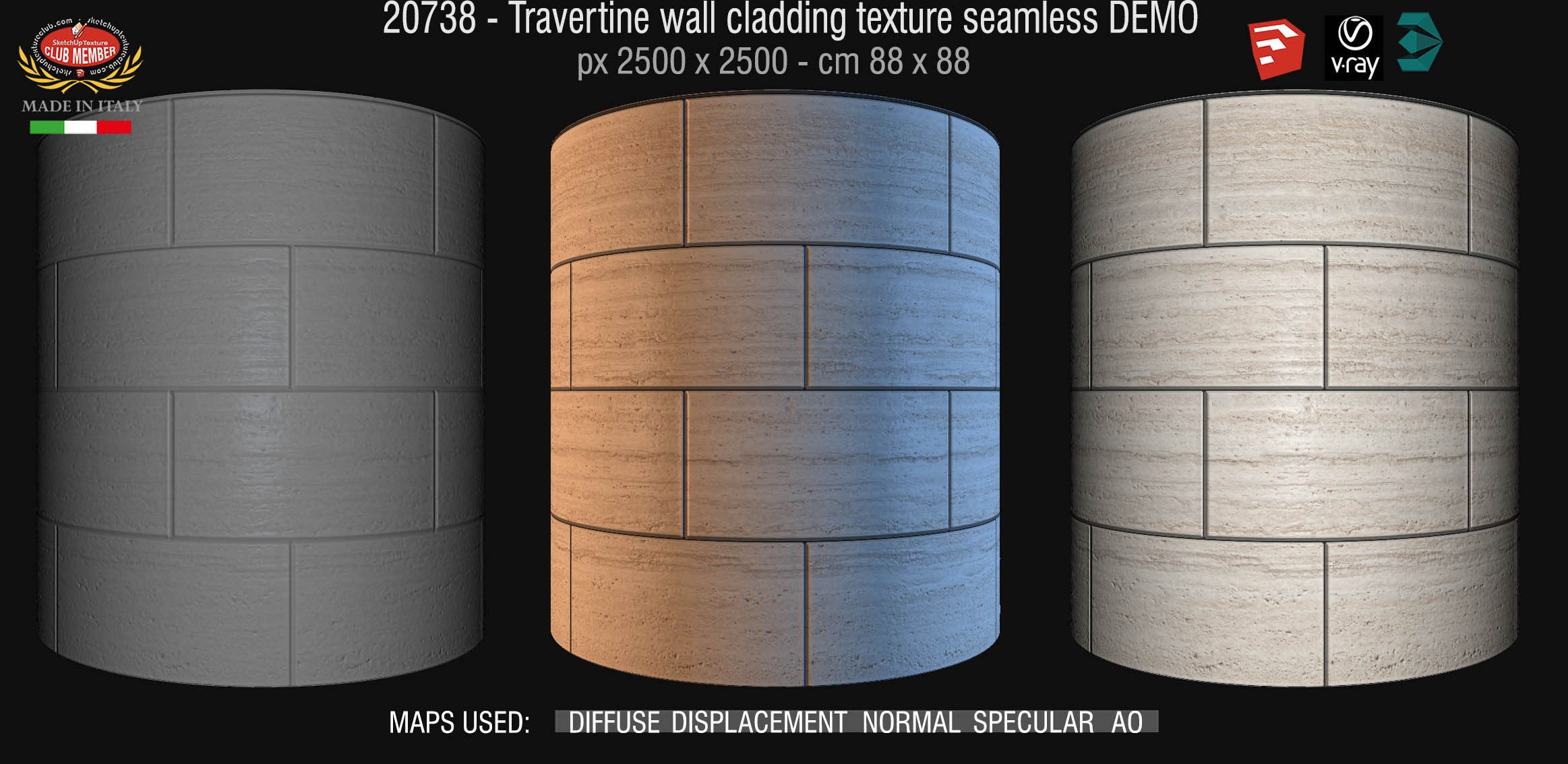 20738 Travertine wall cladding maps & texture DEMO