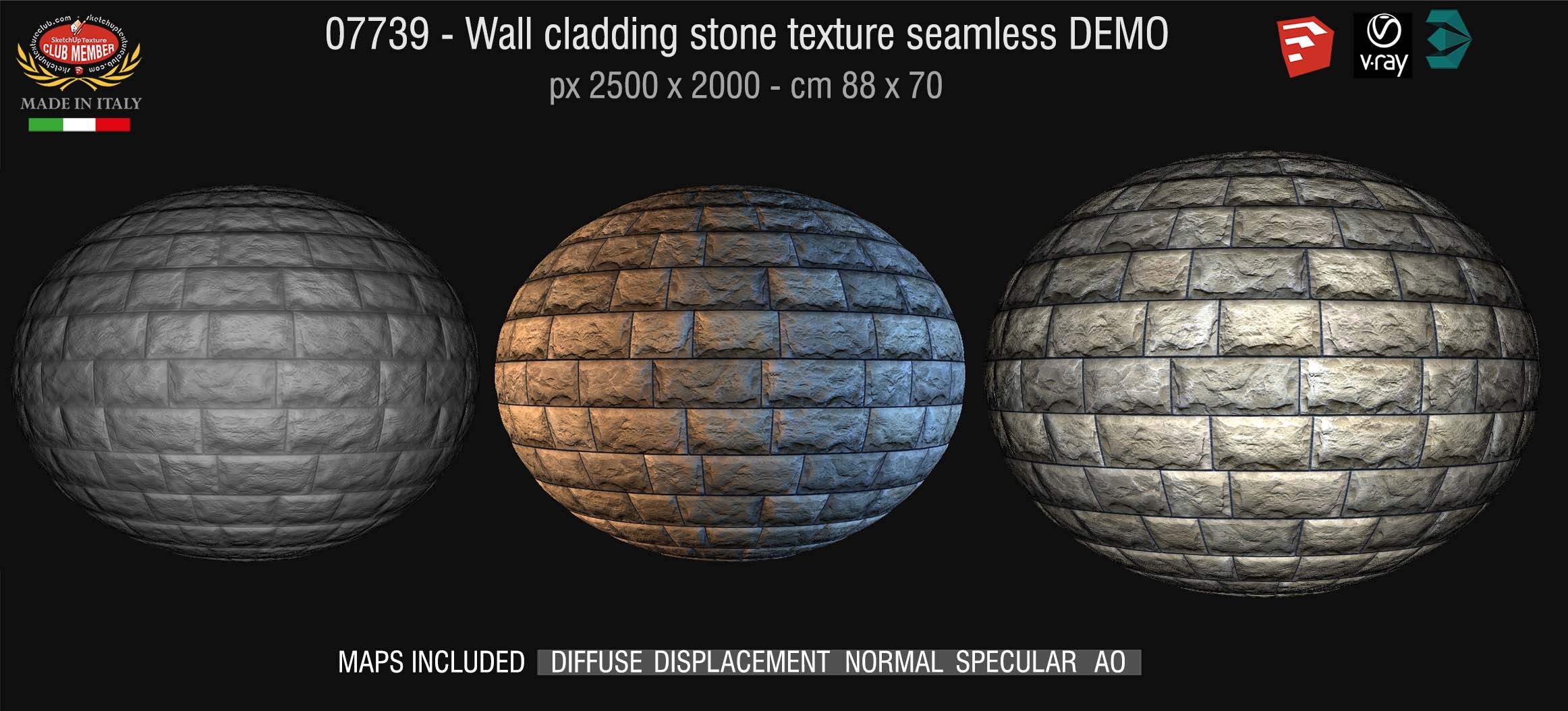 07739 HR Wall cladding stone texture + maps DEMO