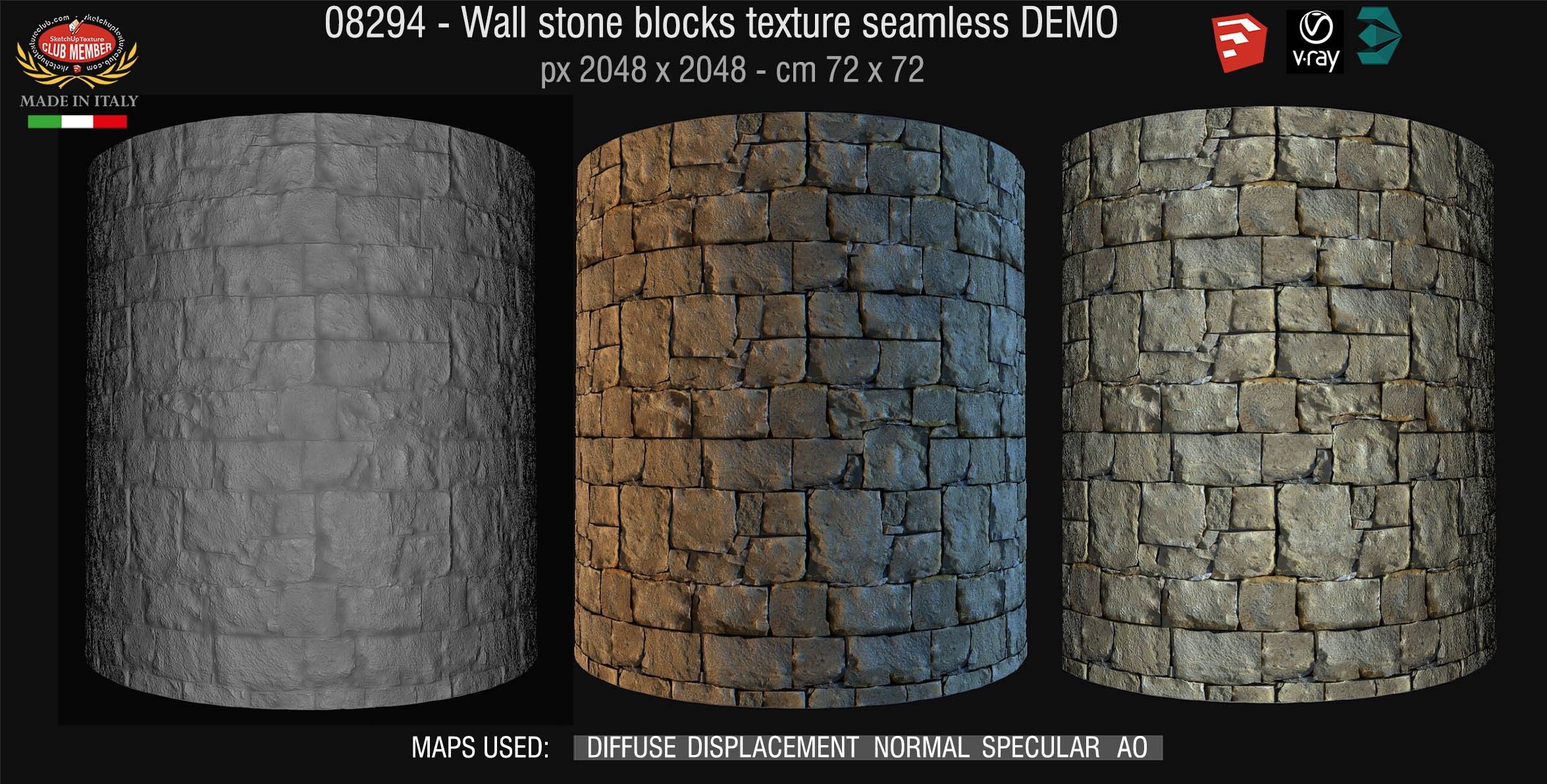 08294 HR Wall stone with regular blocks texture + maps DEMO