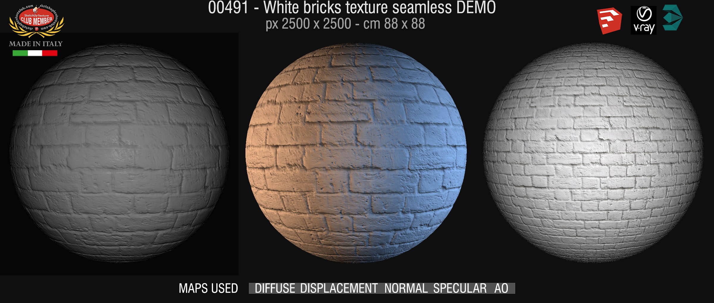 00491 White bricks texture seamless + maps DEMO