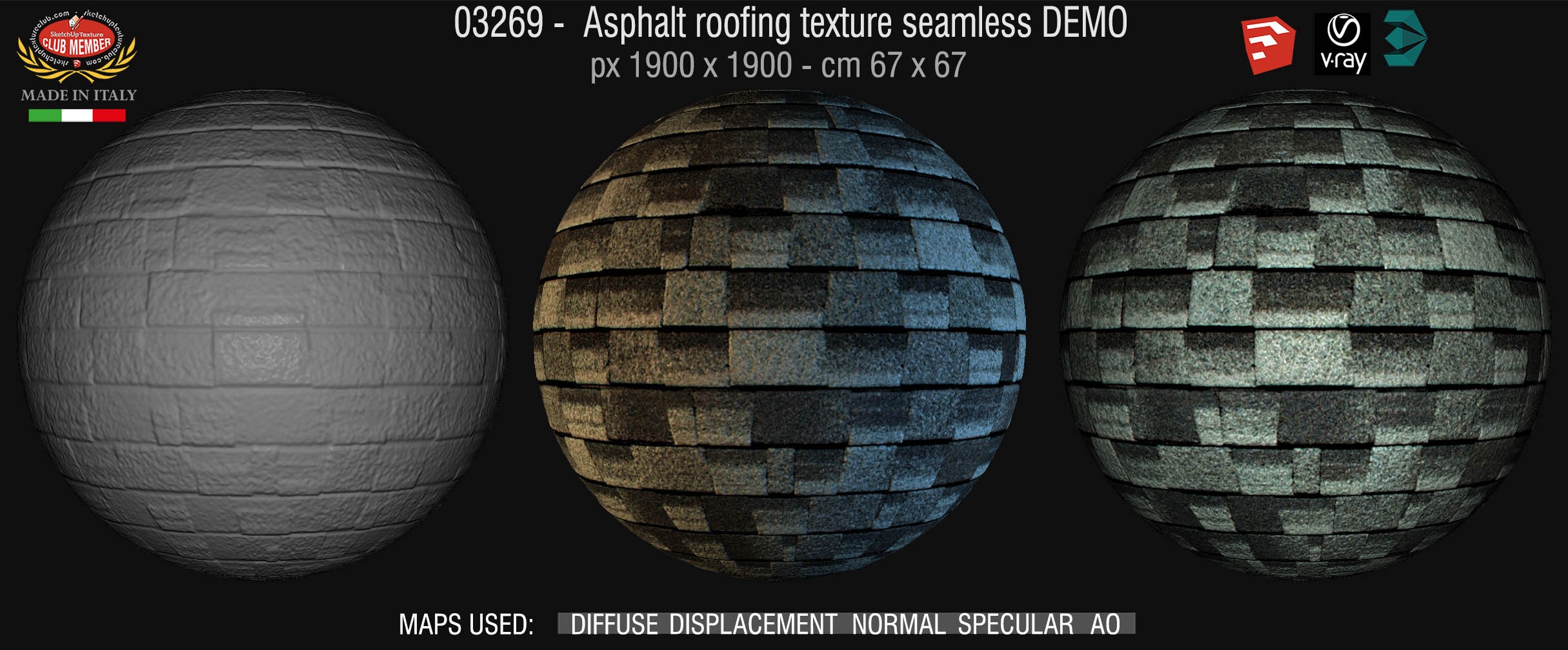 03269 Asphalt roofing texture seamless + maps DEMO