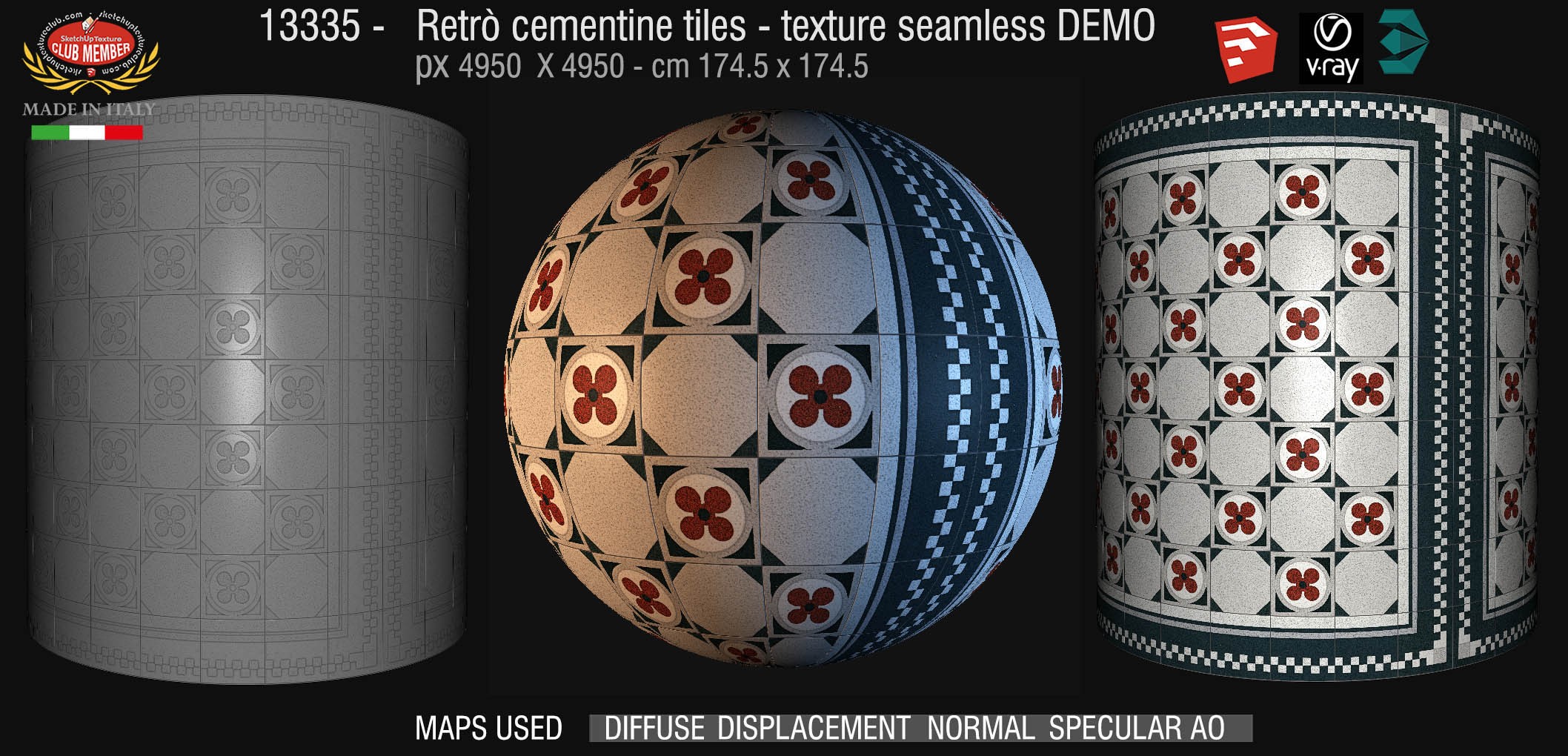 13335 retrò cementine tiles - texture seamless + maps DEMO