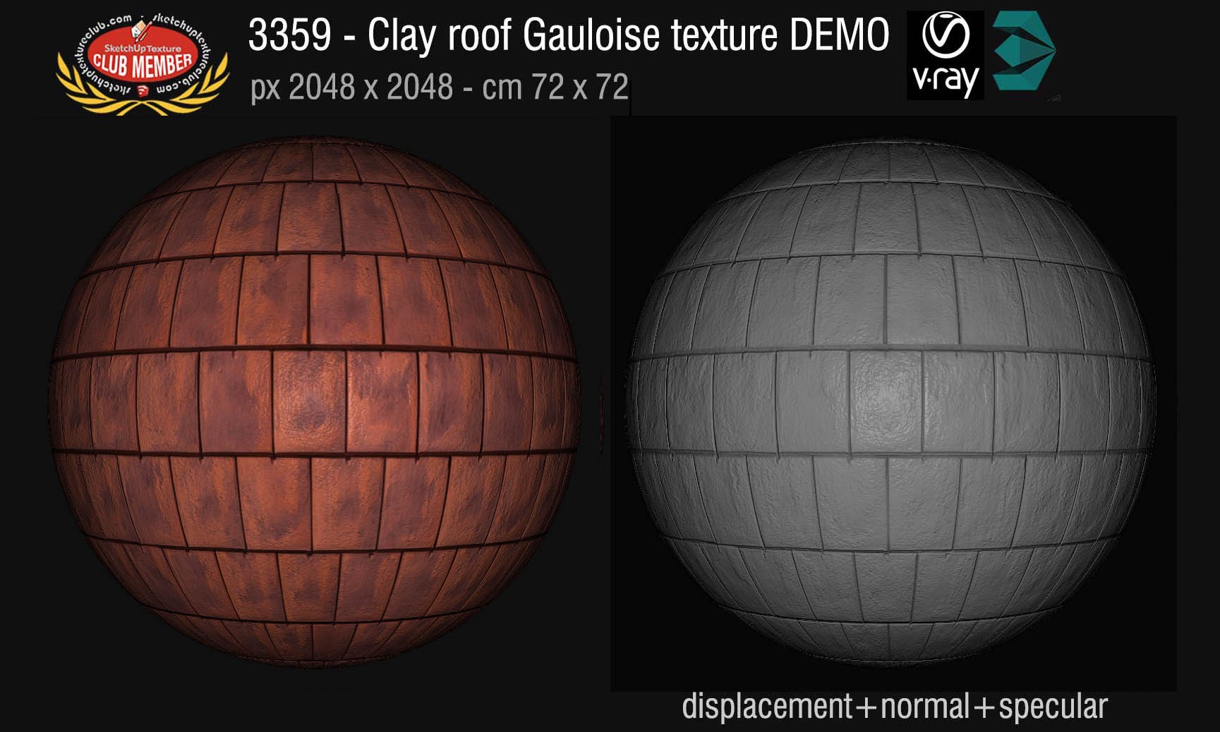 03359 Clay roofing Gauloise texture + maps DEMO
