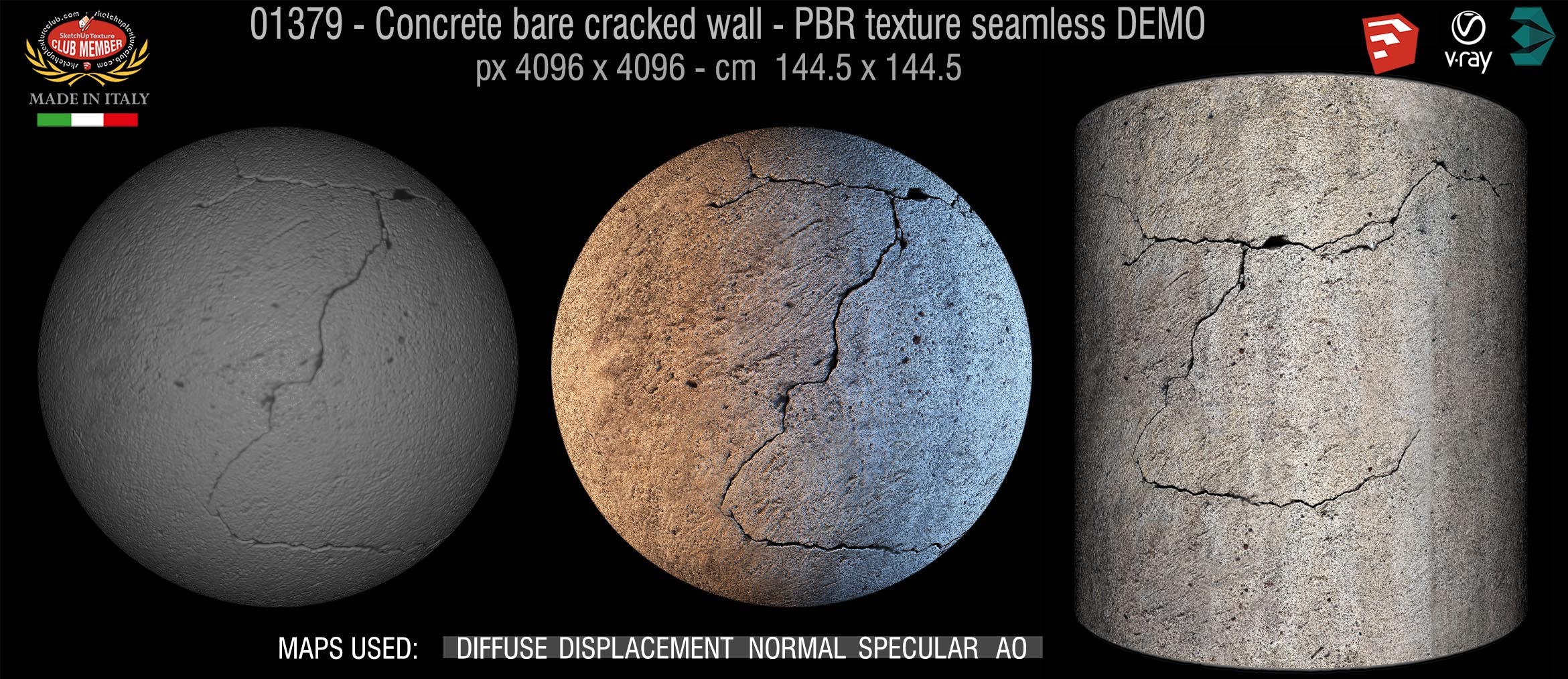 01379 Concrete bare cracked wall PBR texture seamless DEMO