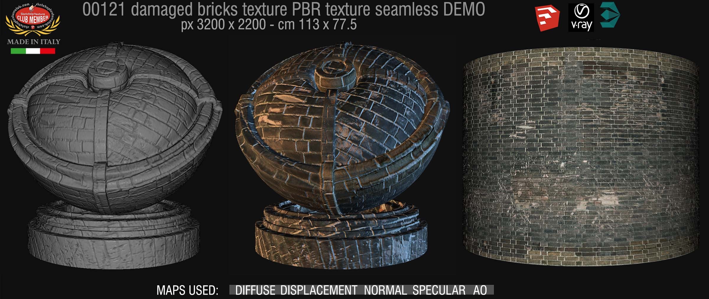 00121 Damaged bricks PBR texture seamless DEMO