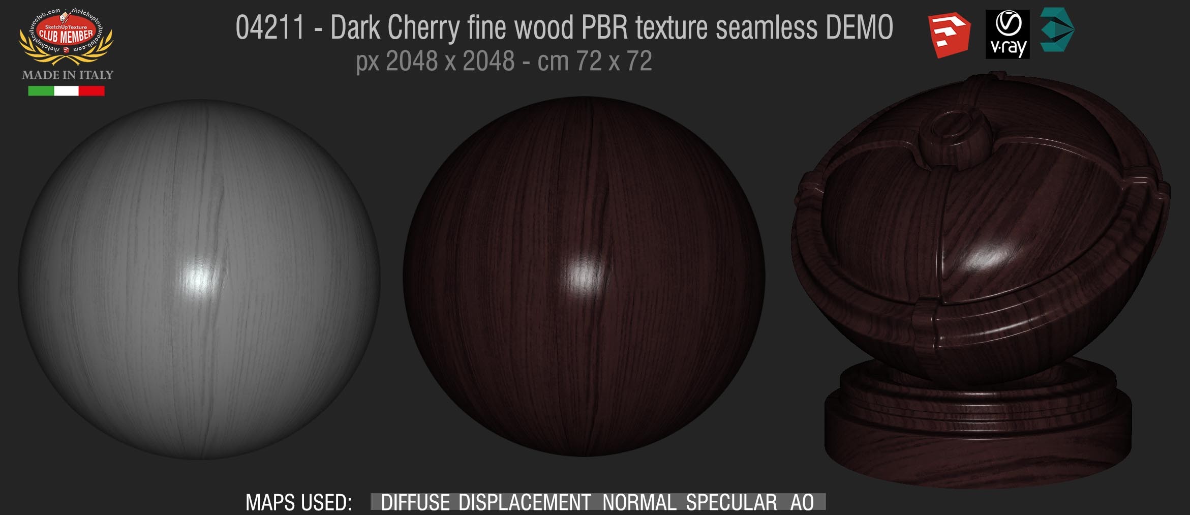 04211 Dark Cherry fine wood PBR texture seamless DEMO