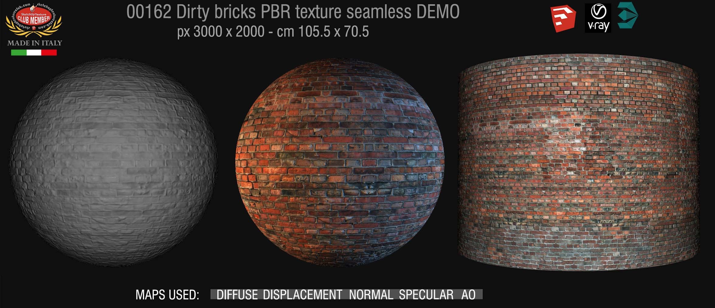 00162 Dirty bricks PBR texture seamless DEMO