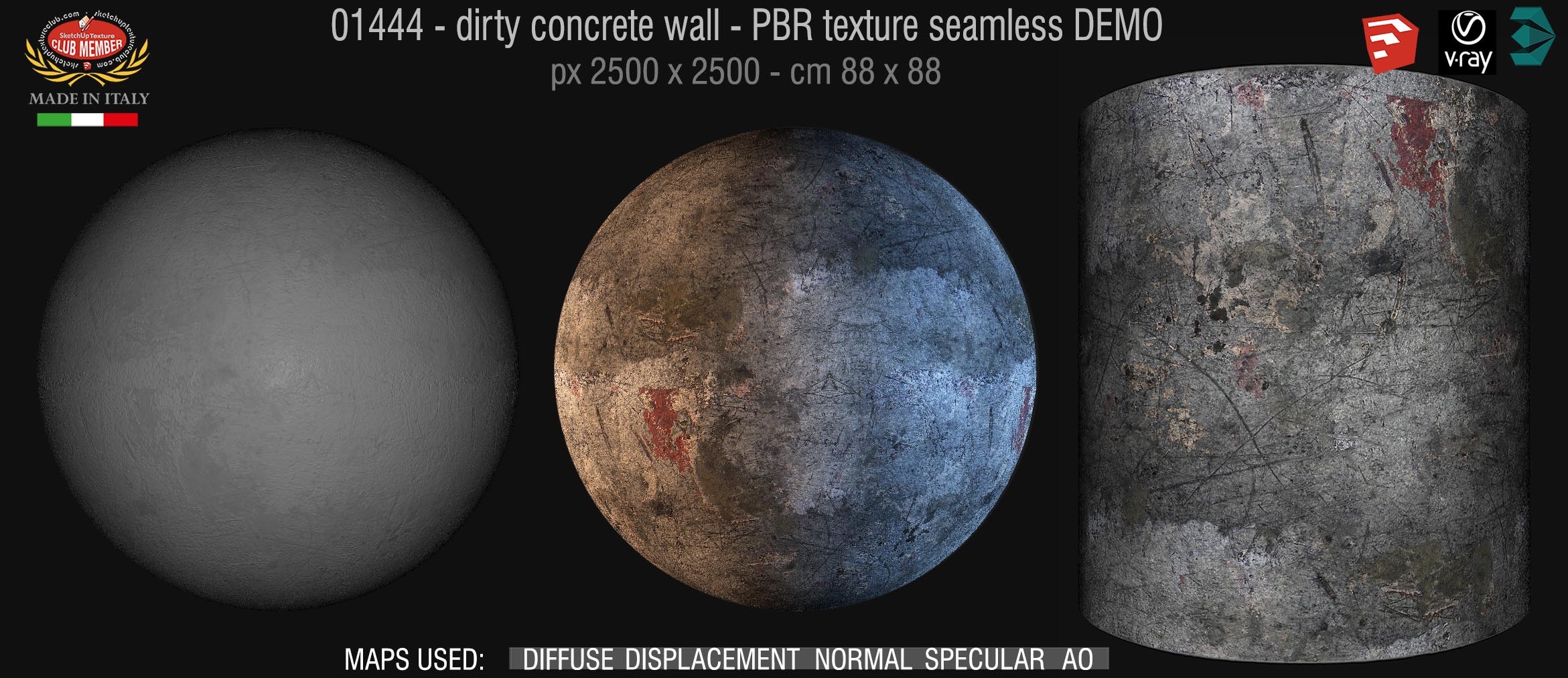 01444 Concrete bare dirty wall PBR texture seamless DEMO