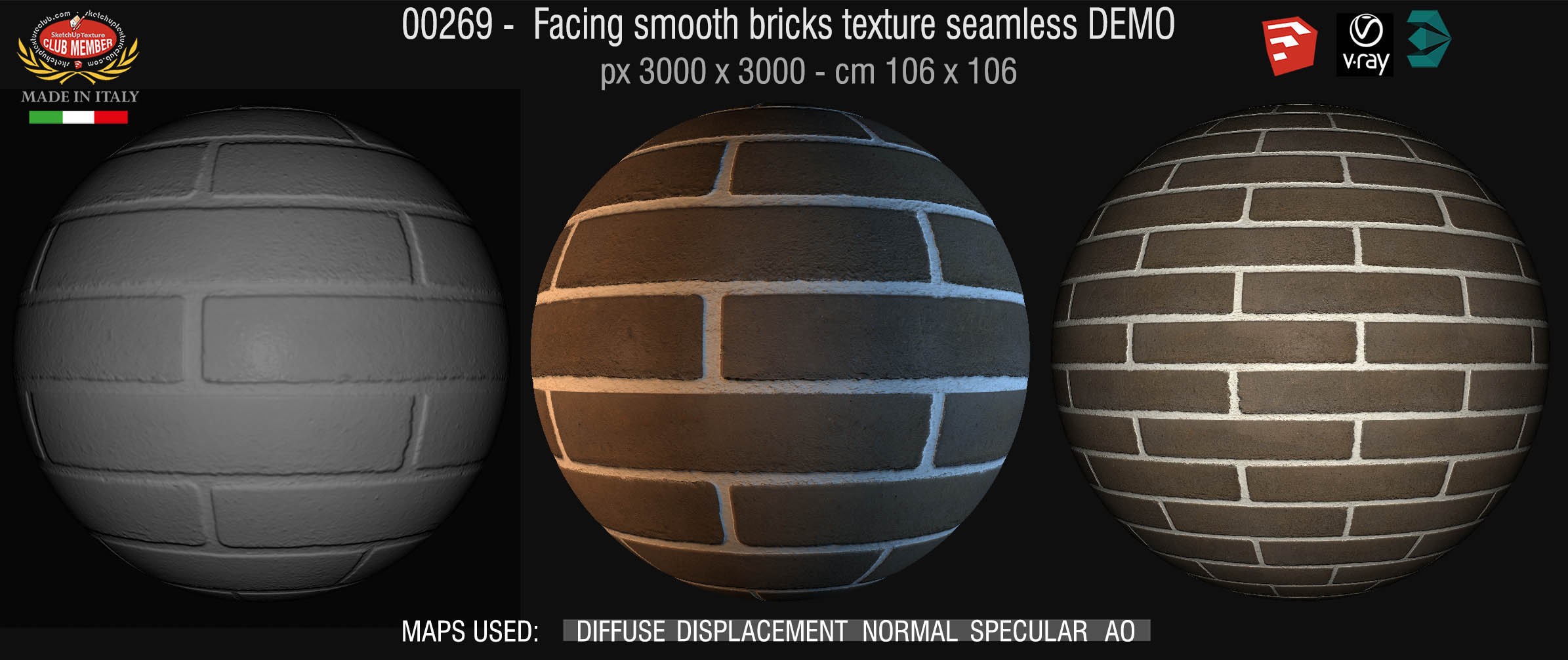 00269 Facing smooth bricks texture seamless + maps DEMO
