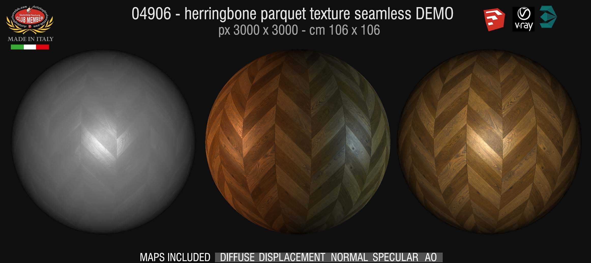 04906 HR Herringbone parquet texture seamless + maps DEMO