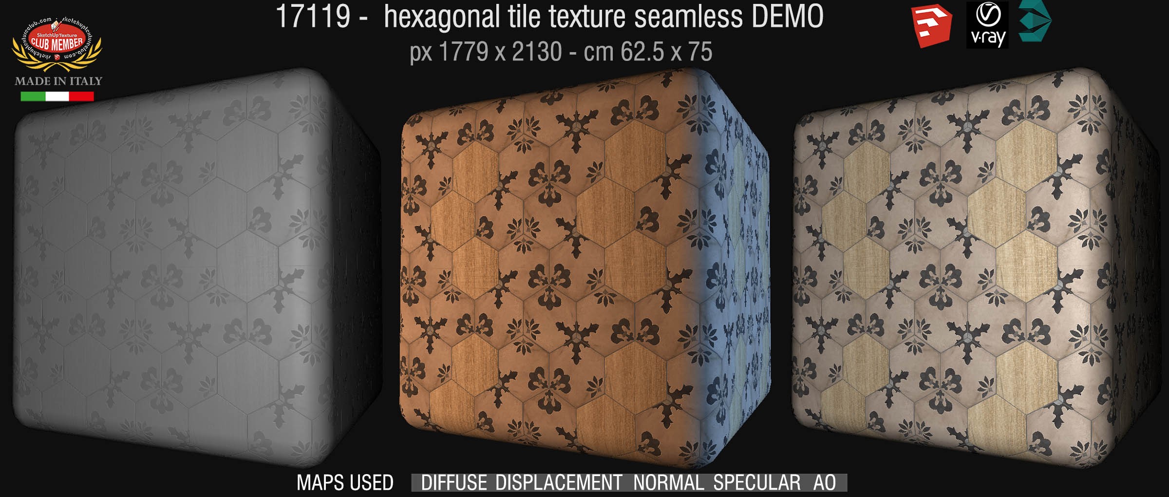 17119 Hexagonal tile texture seamless + maps DEMO