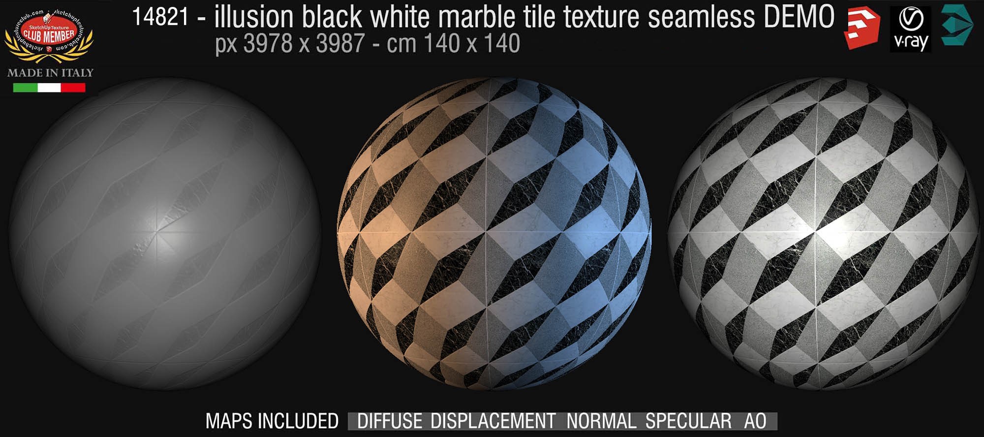 14821 Illusion black white marble floor tile texture + maps DEMO