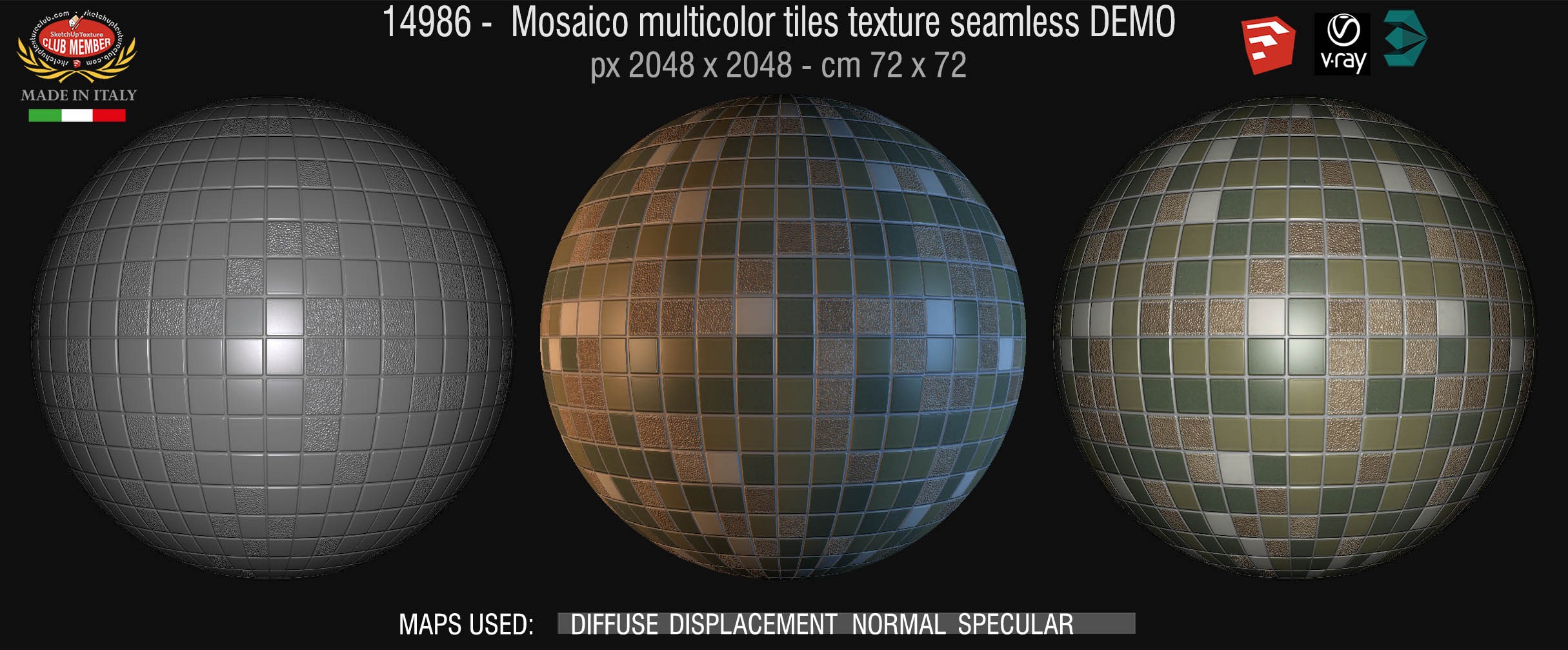 14986 Mosaico multicolor tiles texture seamless + maps DEMO
