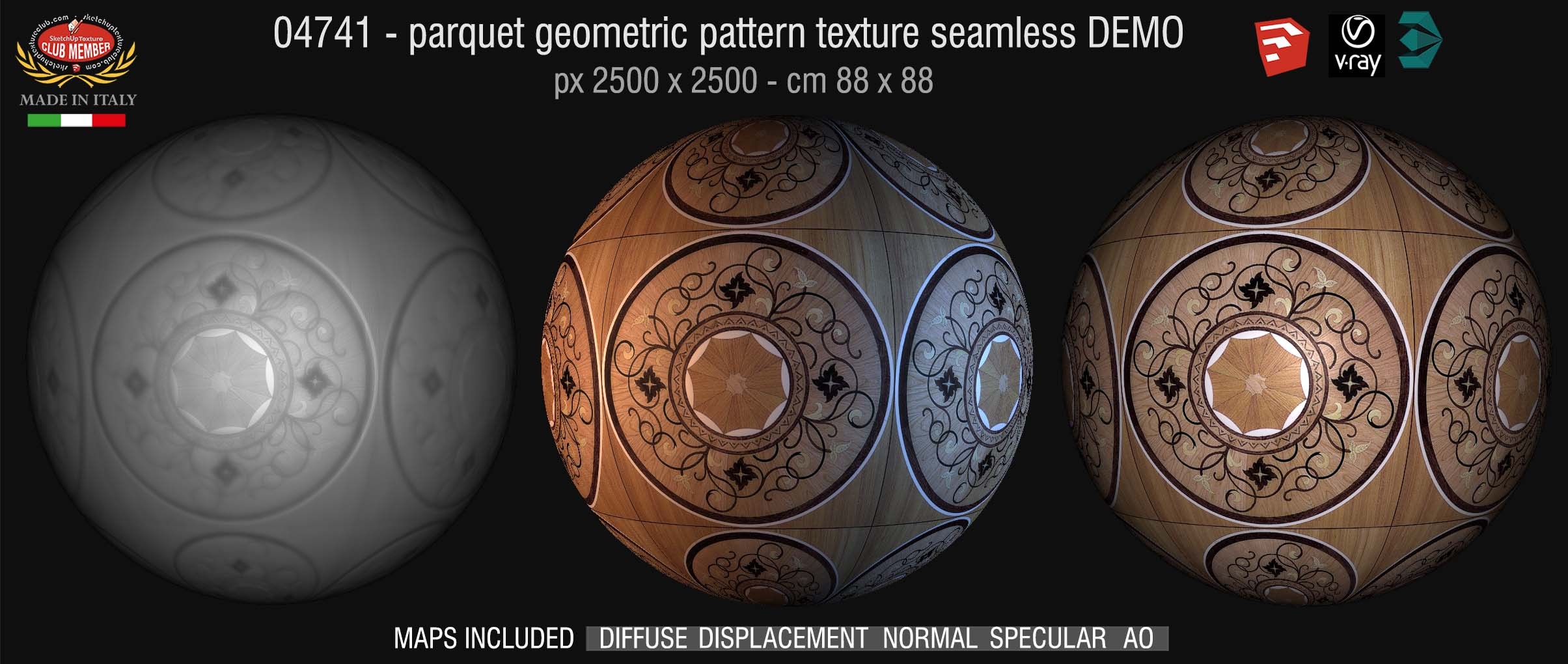 04741 HR Parquet geometric pattern texture seamless + maps DEMO