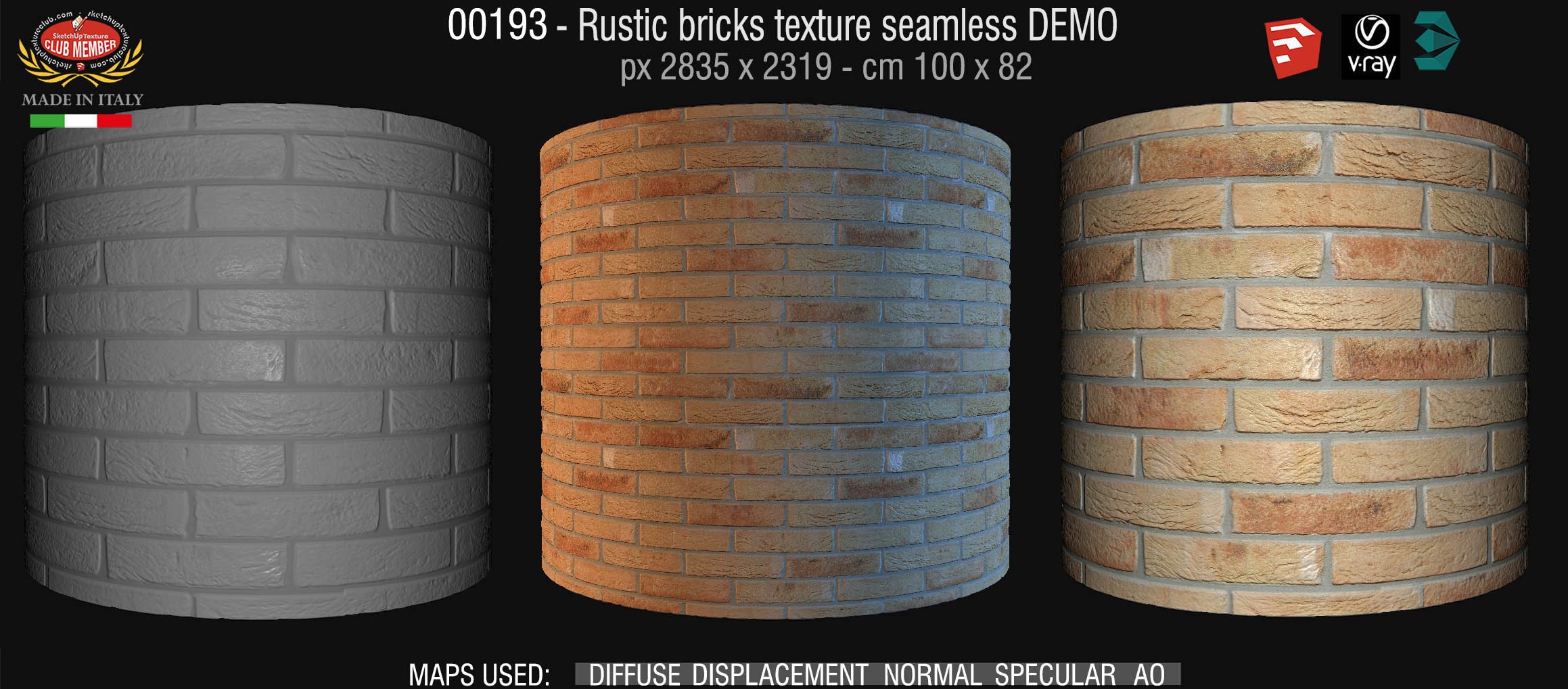 00193 Rustic bricks texture seamless + maps DEMO