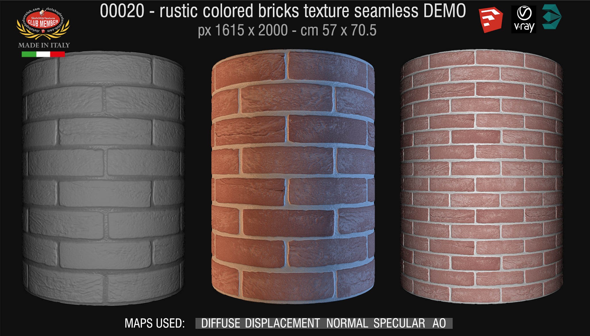 00020 rustic colored bricks texture seamless + maps DEMO