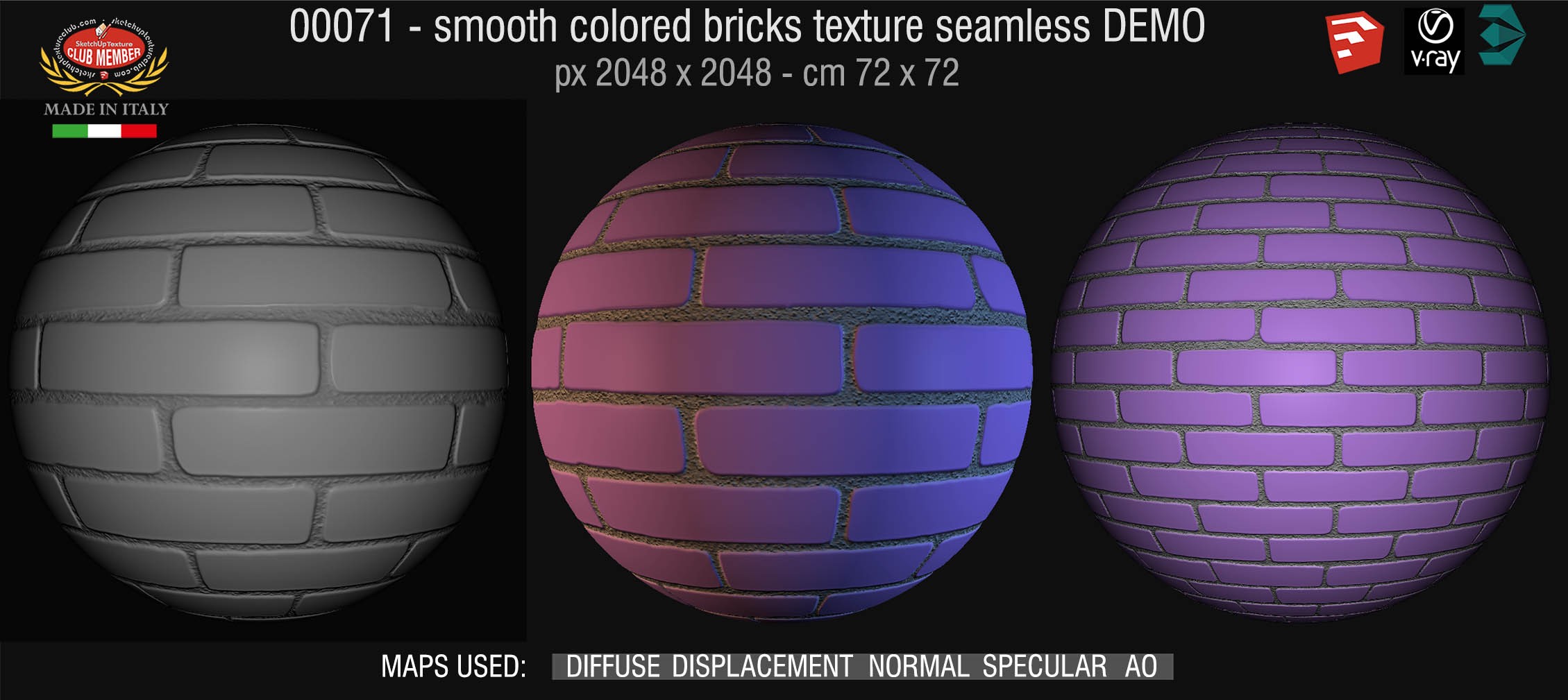 00071 smooth colored bricks texture seamless + maps DEMO