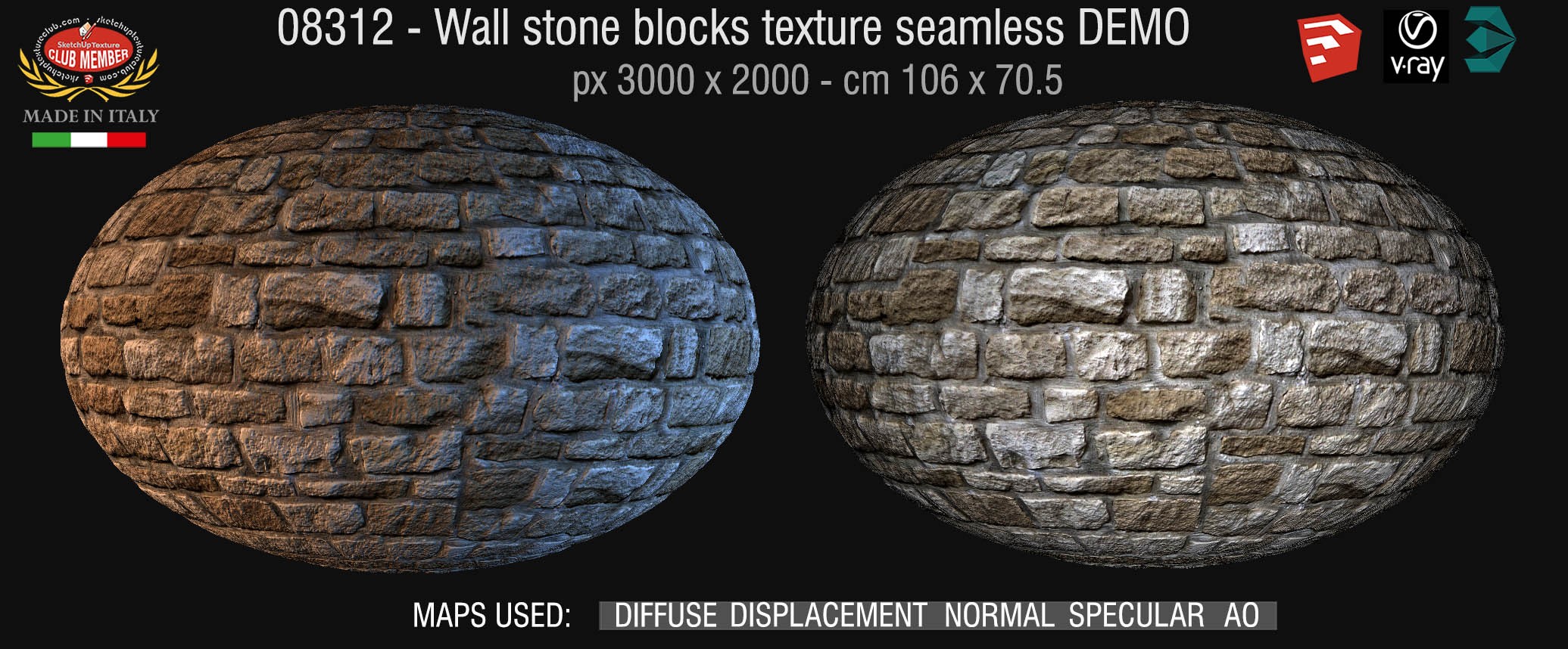 08312 HR Wall stone with regular blocks texture + maps DEMO