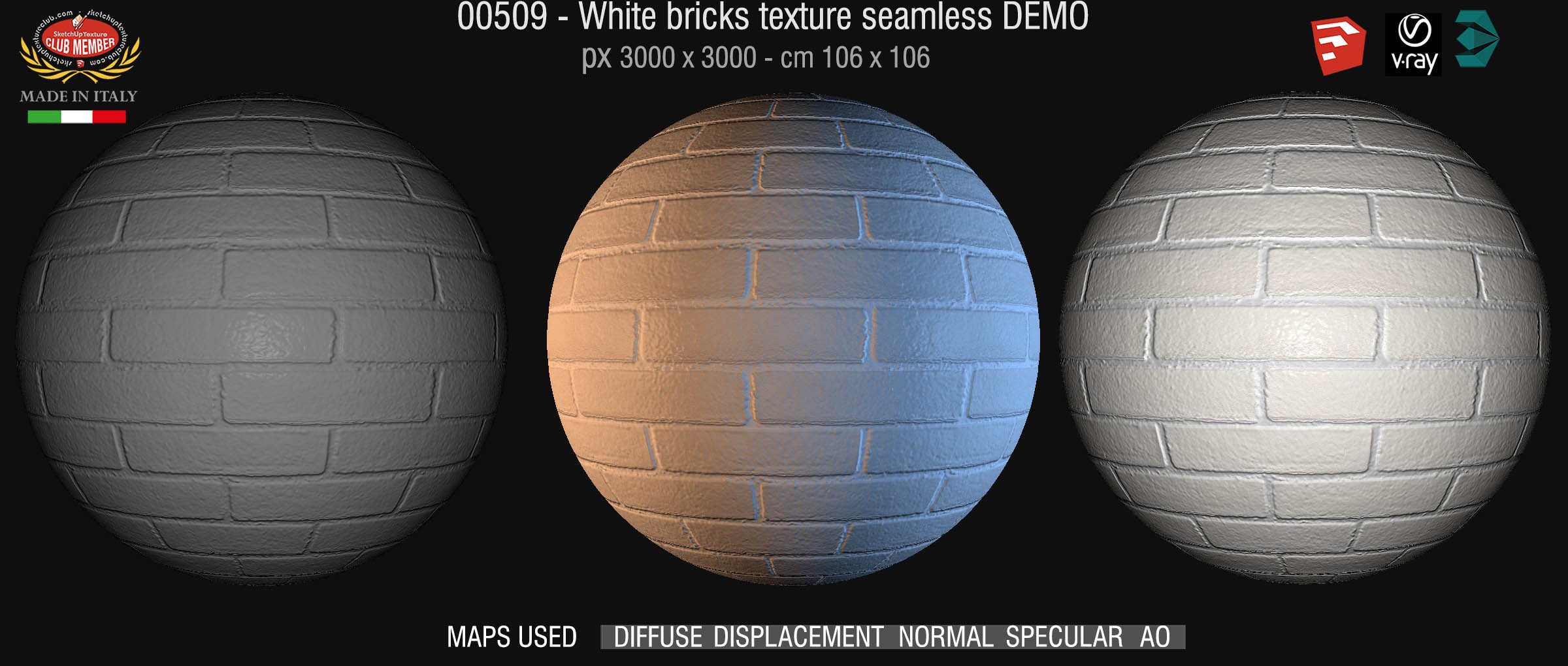00509 White bricks texture seamless + maps DEMO