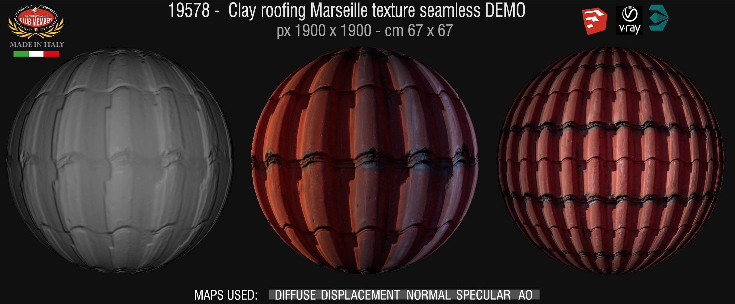 19578 Clay roof texture seamless + maps DEMO