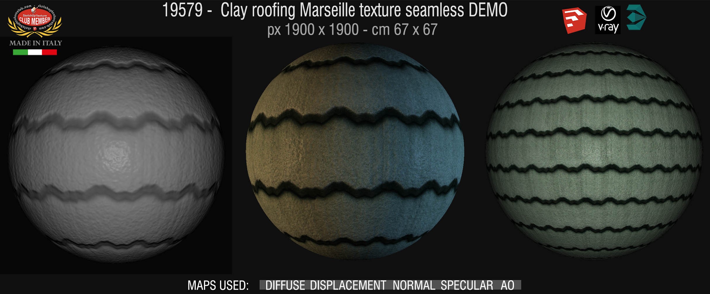 19579 Clay roof texture seamless + maps DEMO