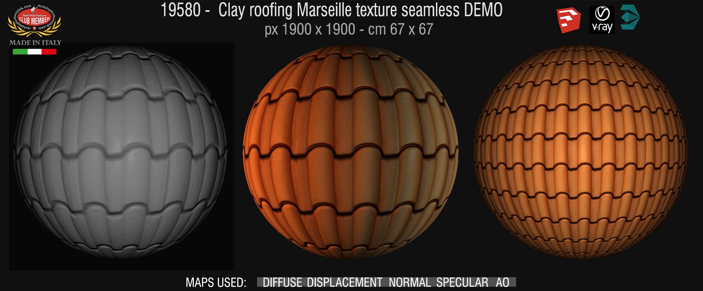 19580 Clay roof texture seamless + maps DEMO