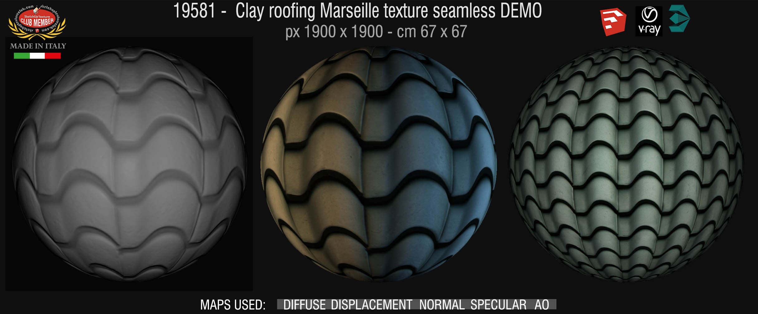 19581 Clay roof texture seamless + maps DEMO