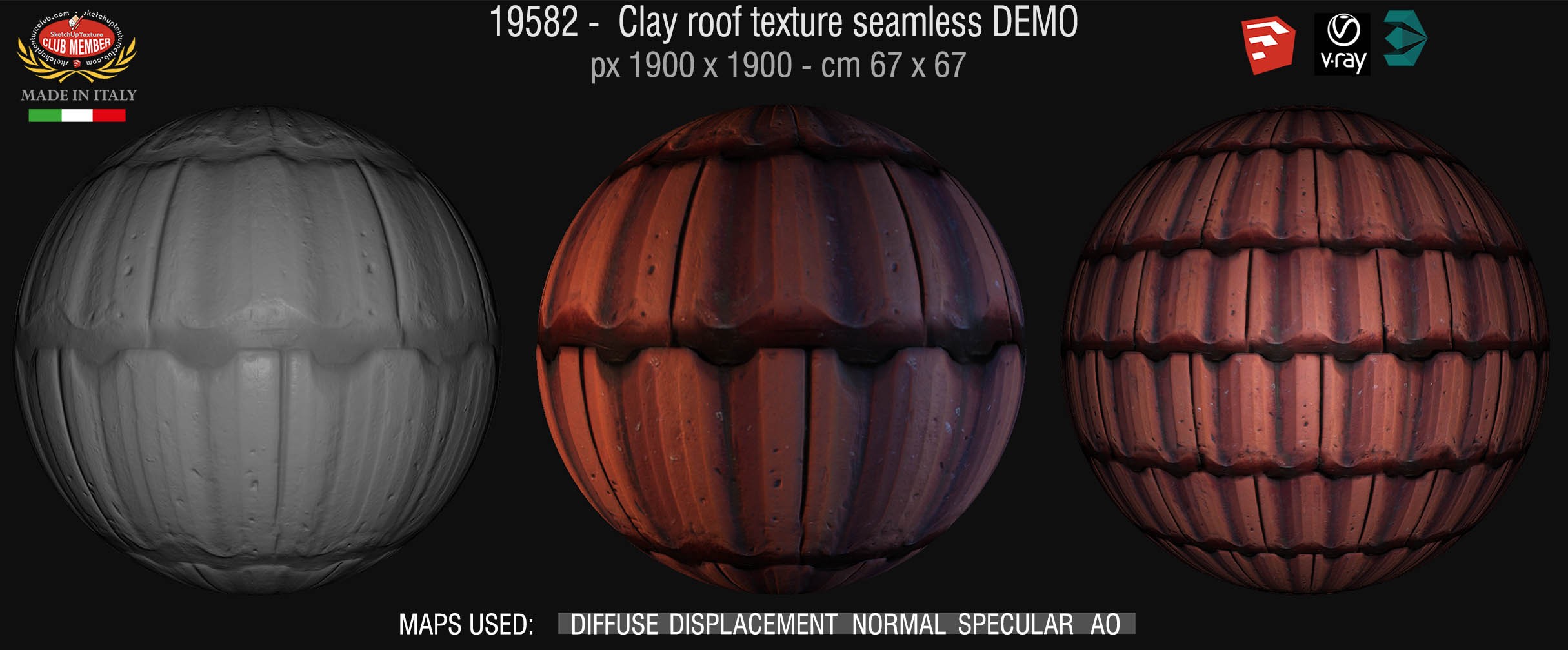 19582 Clay roof texture seamless + maps DEMO