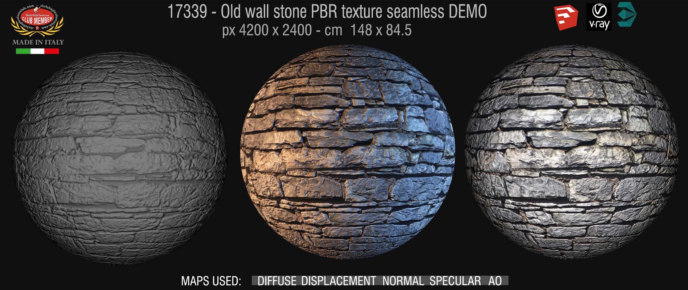 17339 Old wall stone PBR texture seamless DEMO