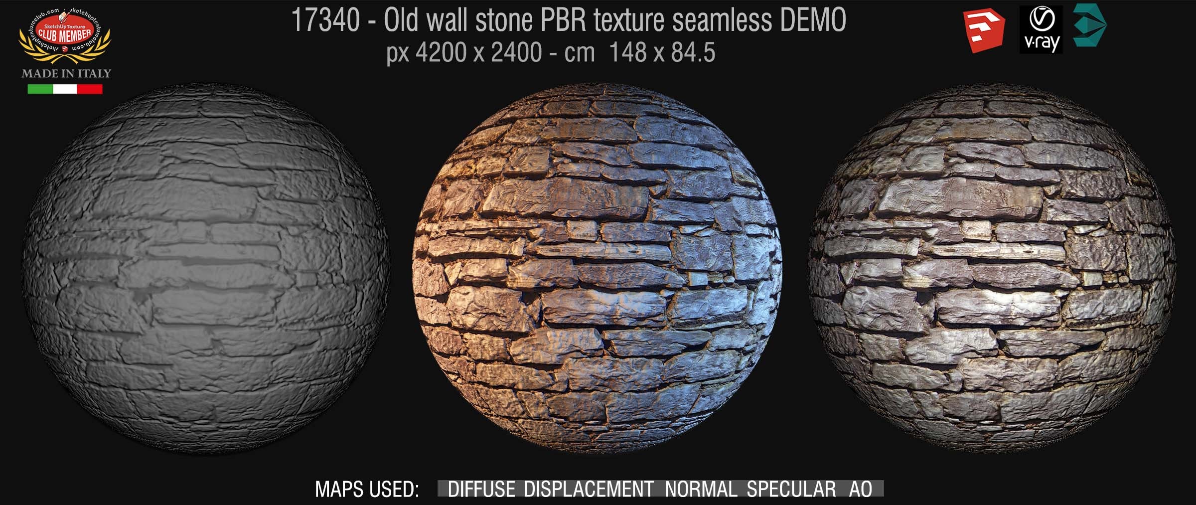 17340 Old wall stone PBR texture seamless DEMO