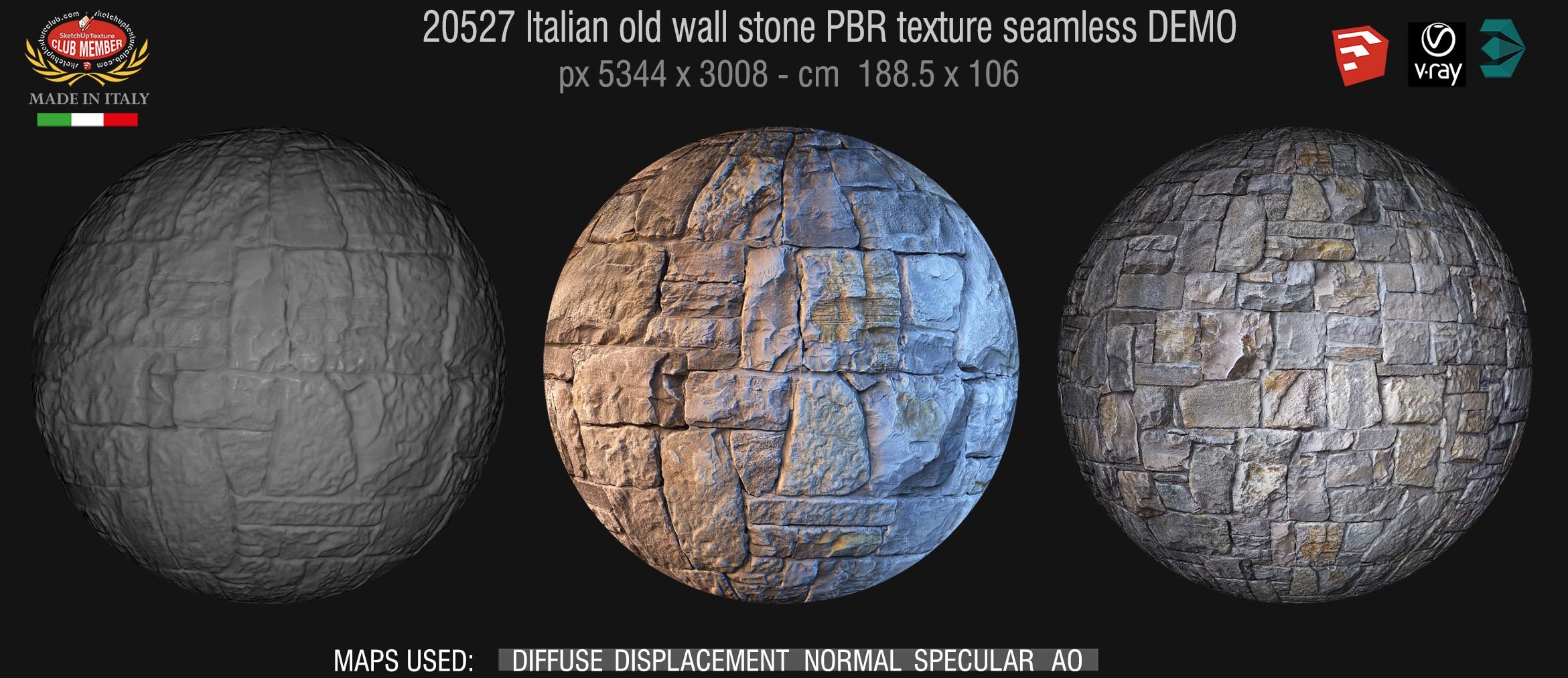 20527 Italy wall stone pbr texture seamless DEMO