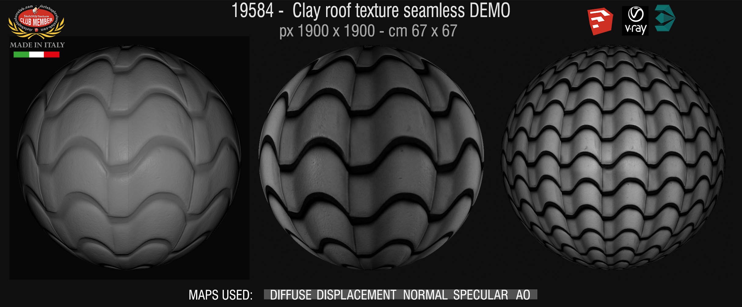 19584 Clay roof texture seamless + maps DEMO