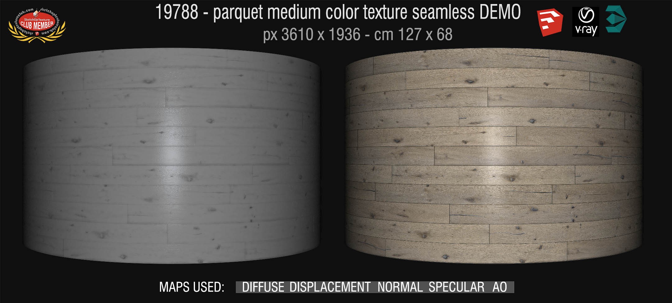 19788 HR Raw wood parquet medium color texture seamless + maps DEMO