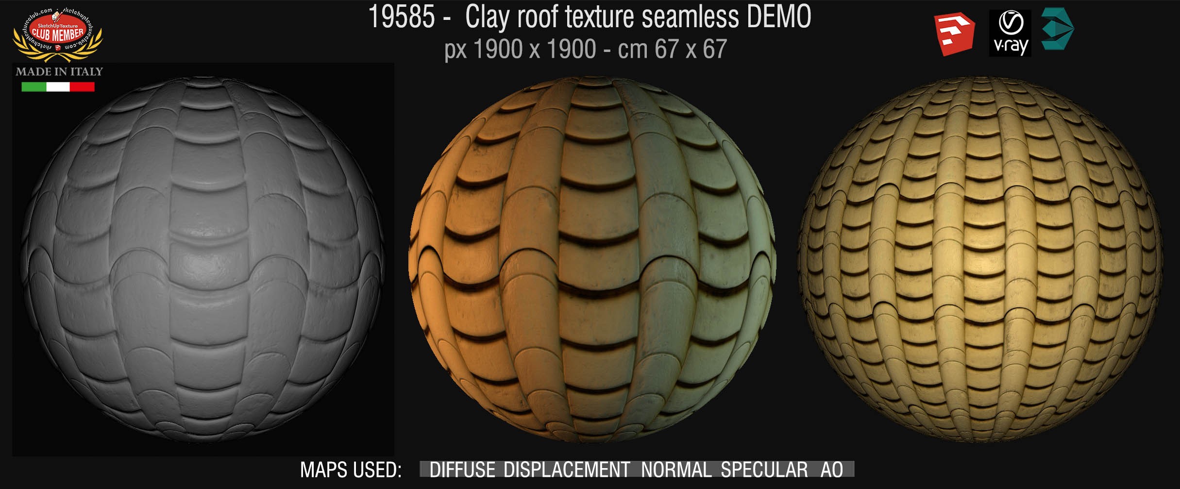 19585 Clay roof texture seamless + maps DEMO