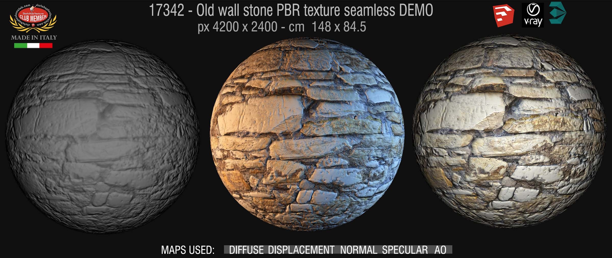 17342 Old wall stone PBR texture seamless DEMO