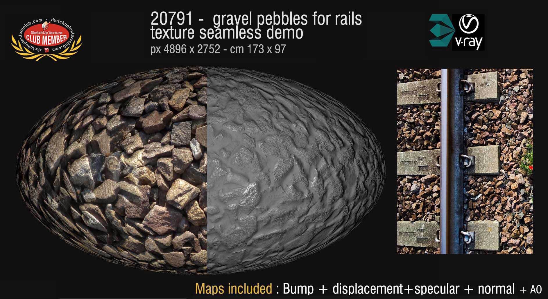 20791 Gravel pebbles for rails texture seamless & maps DEMO