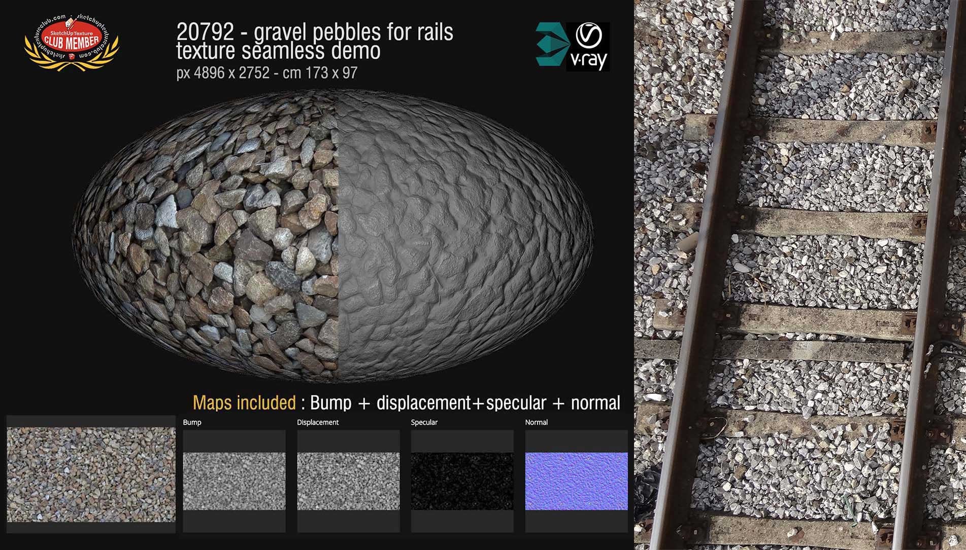 20792 Gravel pebbles for rails texture seamless & maps DEMO