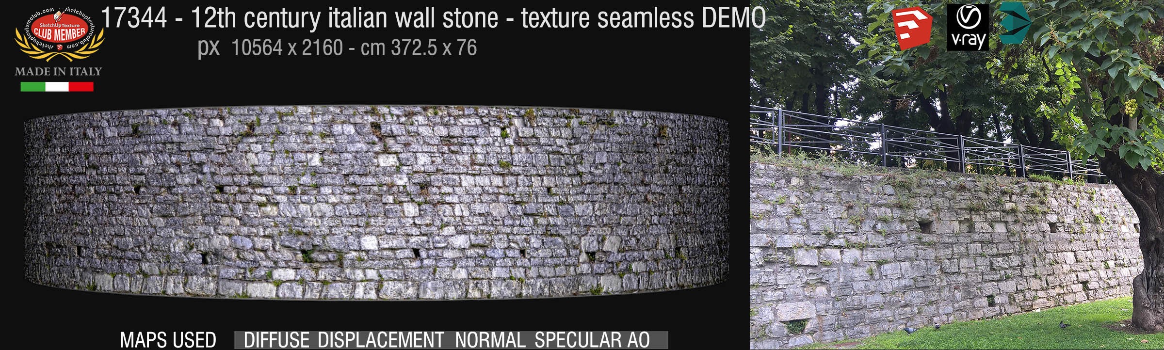 17344 12th century italian wall stone texture seamless + maps DEMO