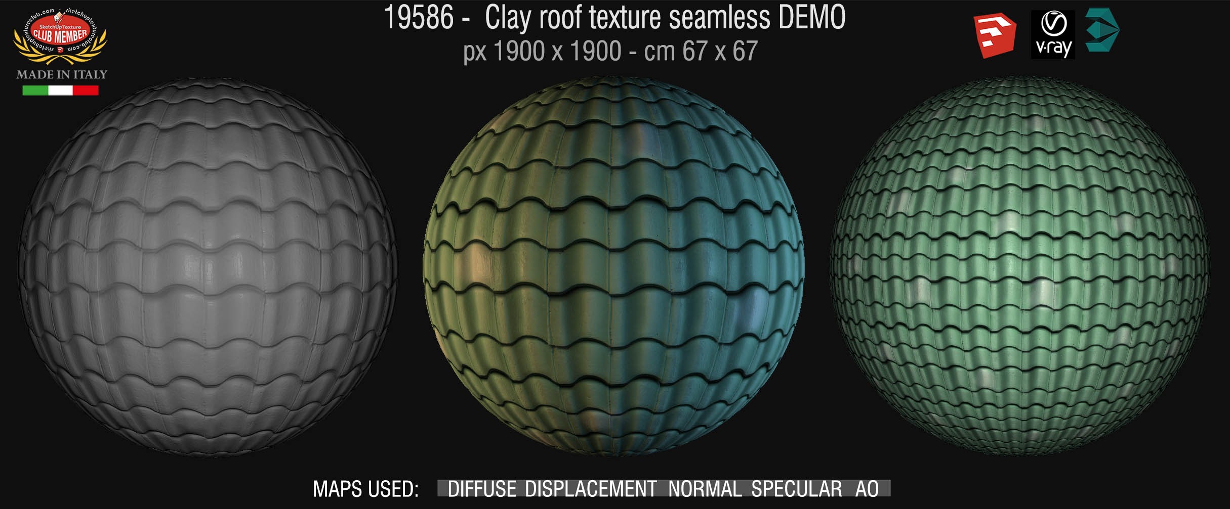 19586 Clay roof texture seamless + maps DEMO